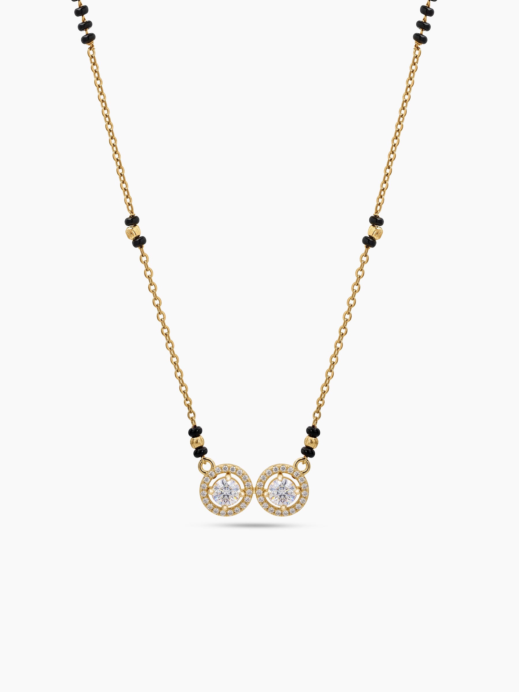 Shikha Twin Solitaire Diamond 18K Gold Plated Women's Chain Pendant Mangalsutra Necklace