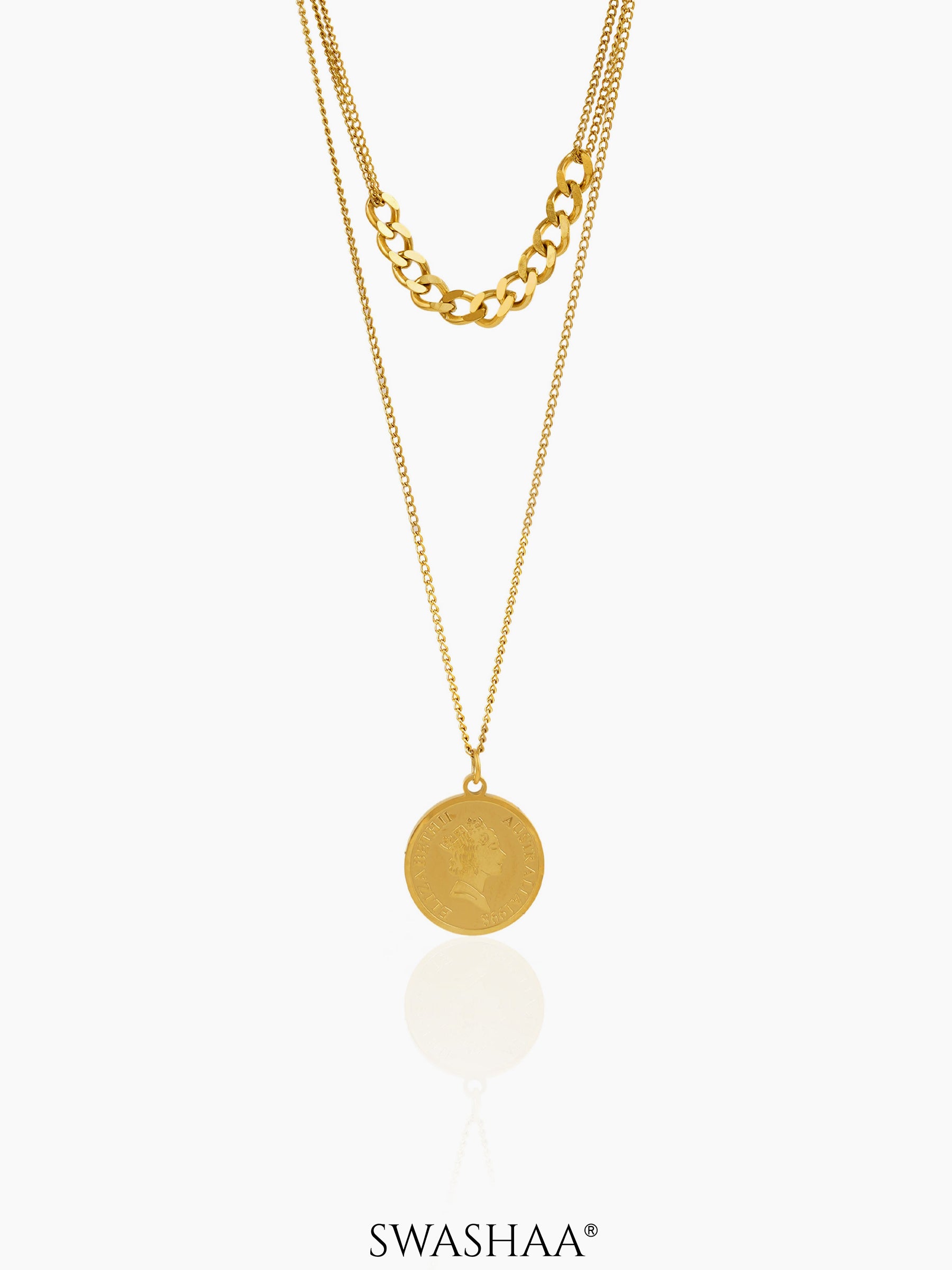 Shina Layered Queen 18K Gold Plated Chain Coin Pendant Necklace