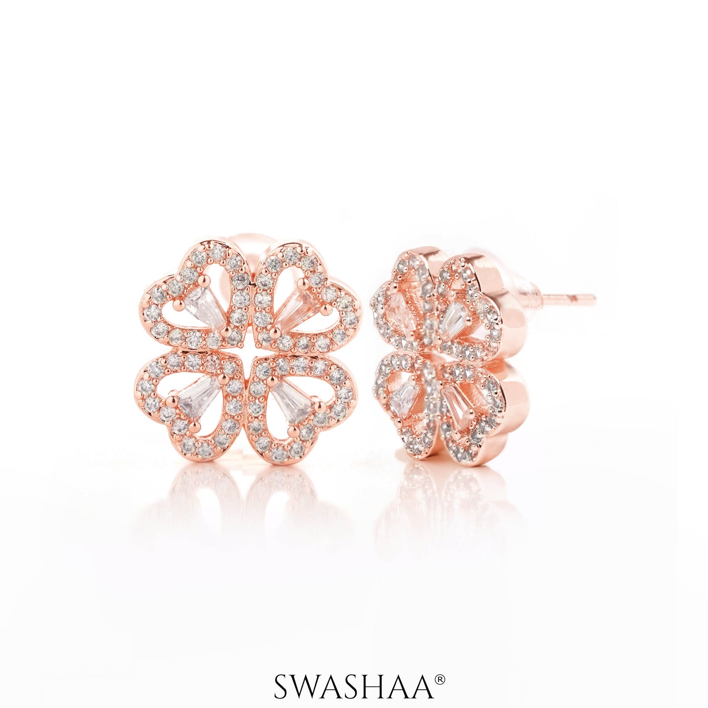 Shiny Clover Rosegold Plated Earrings