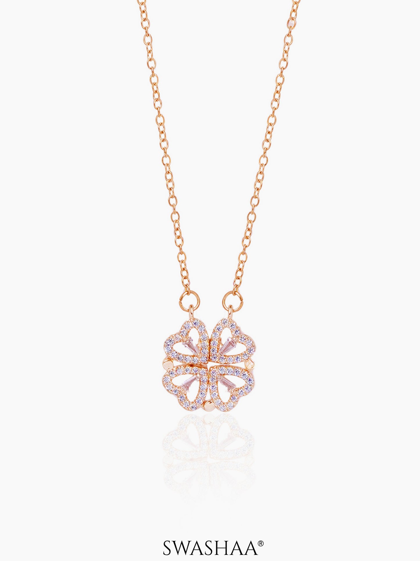 Shiny Leaf Flower Clover Charm Rosegold Plated Chain Pendant Necklace