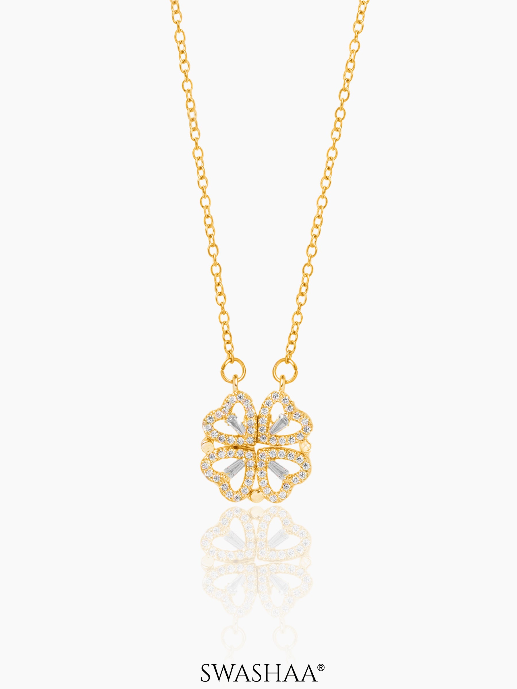 Shiny Leaf Flowe Clover Charm 18K Gold Plated Chain Pendant Necklace