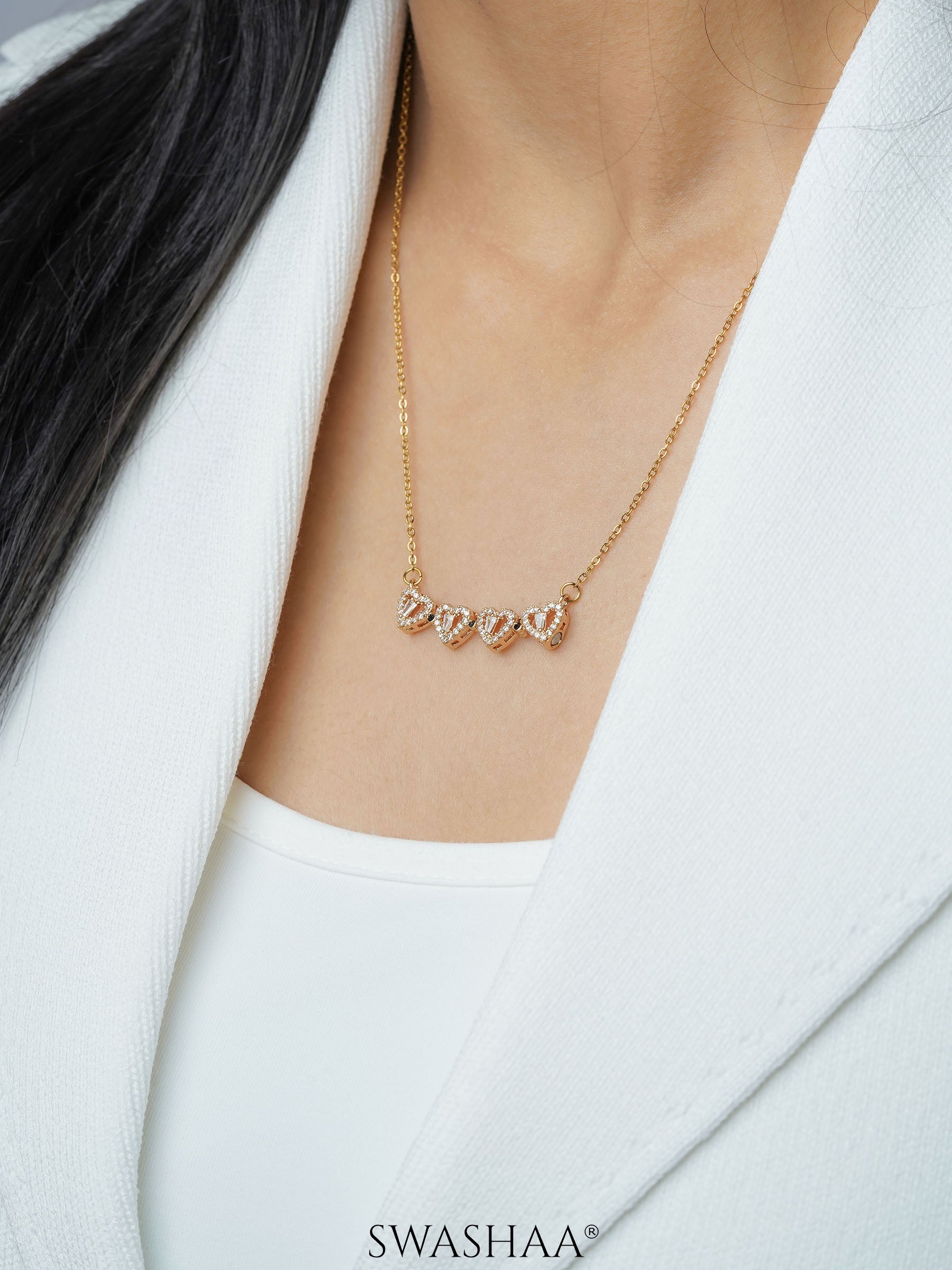 Shiny Leaf Flowe Clover Charm 18K Gold Plated Chain Pendant Necklace