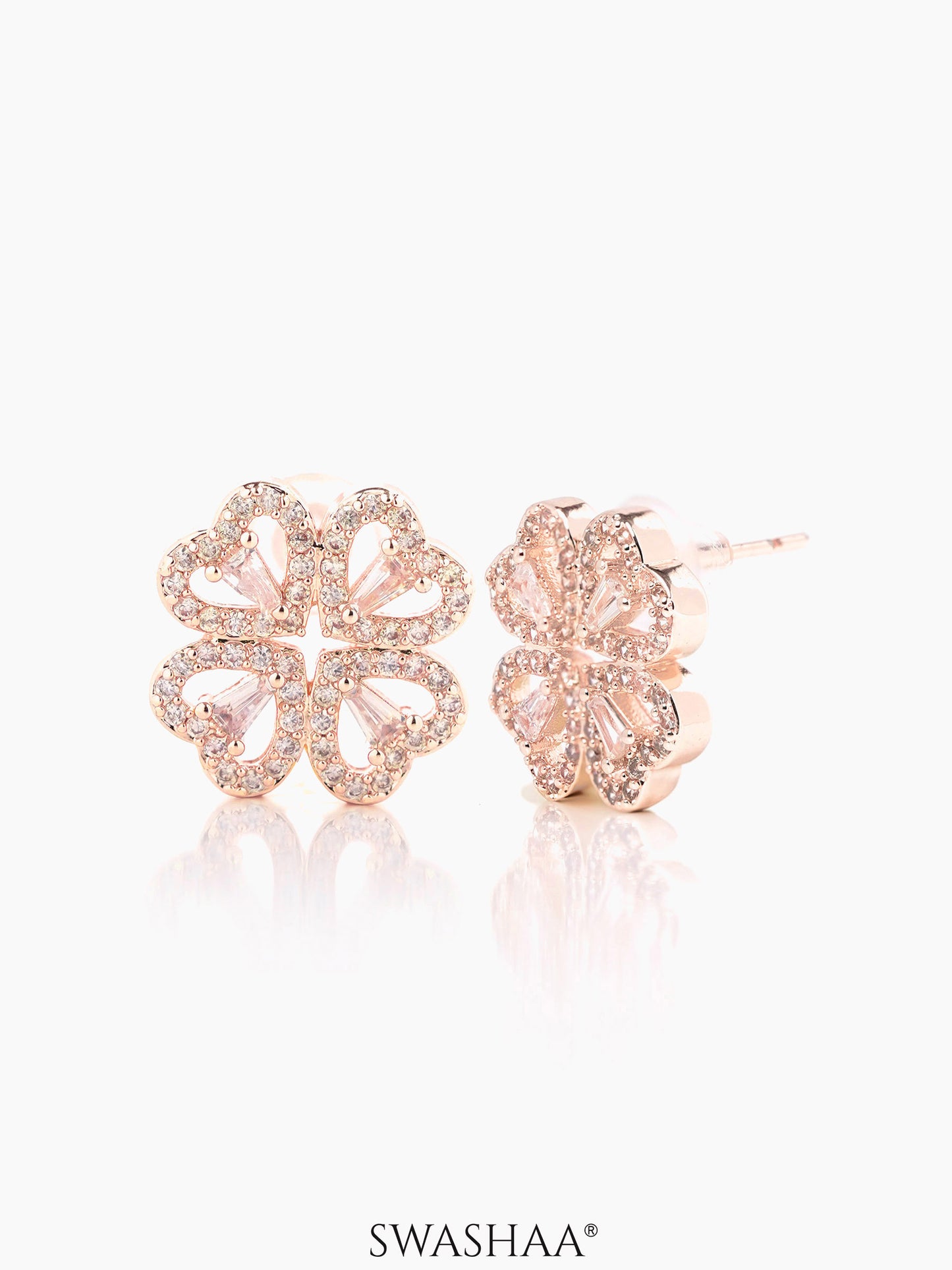 Shiny Clover Rosegold Plated Earrings