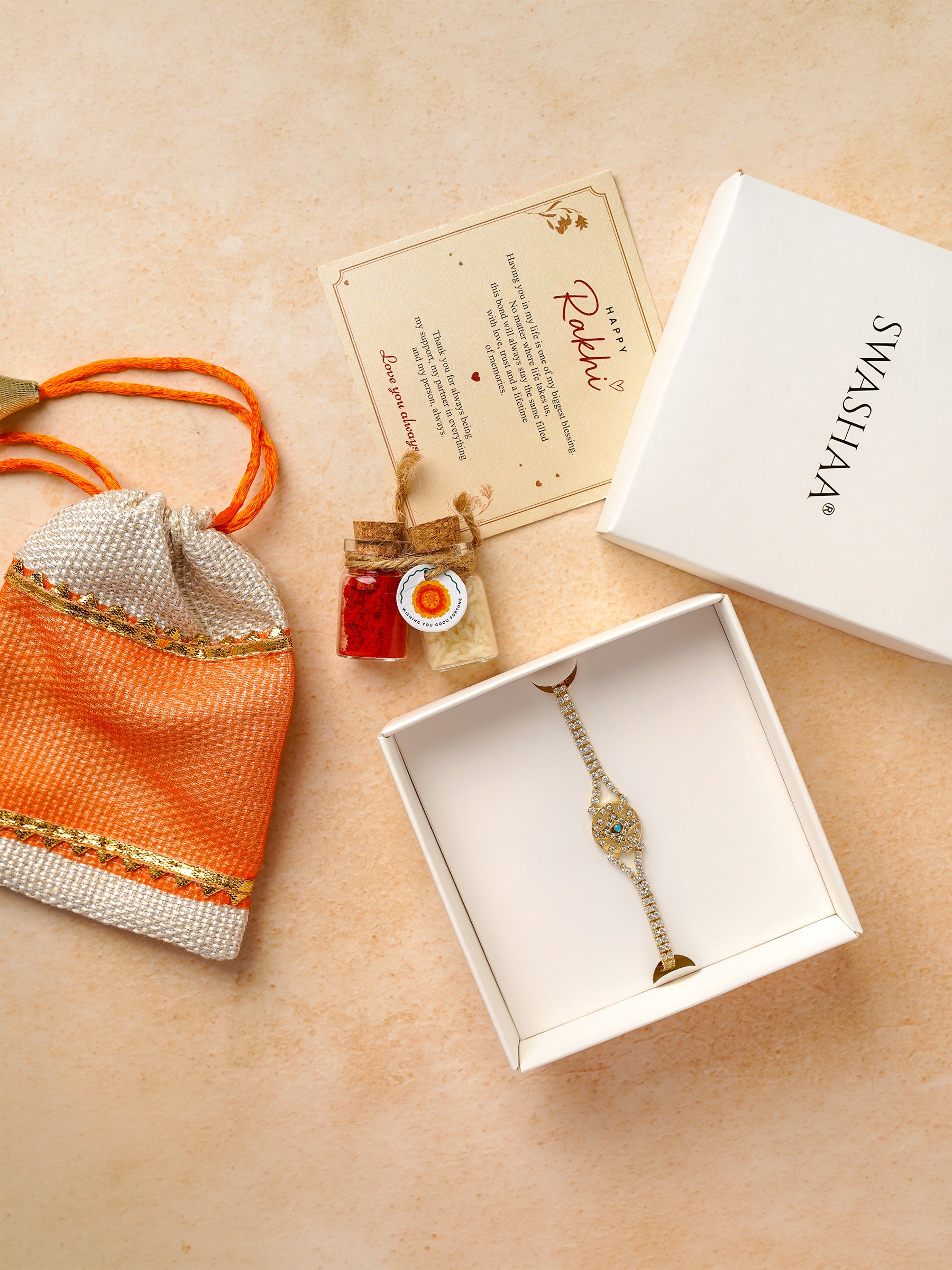 Shubh Textured 18K Gold Plated Diamond Tennis Rakhi
