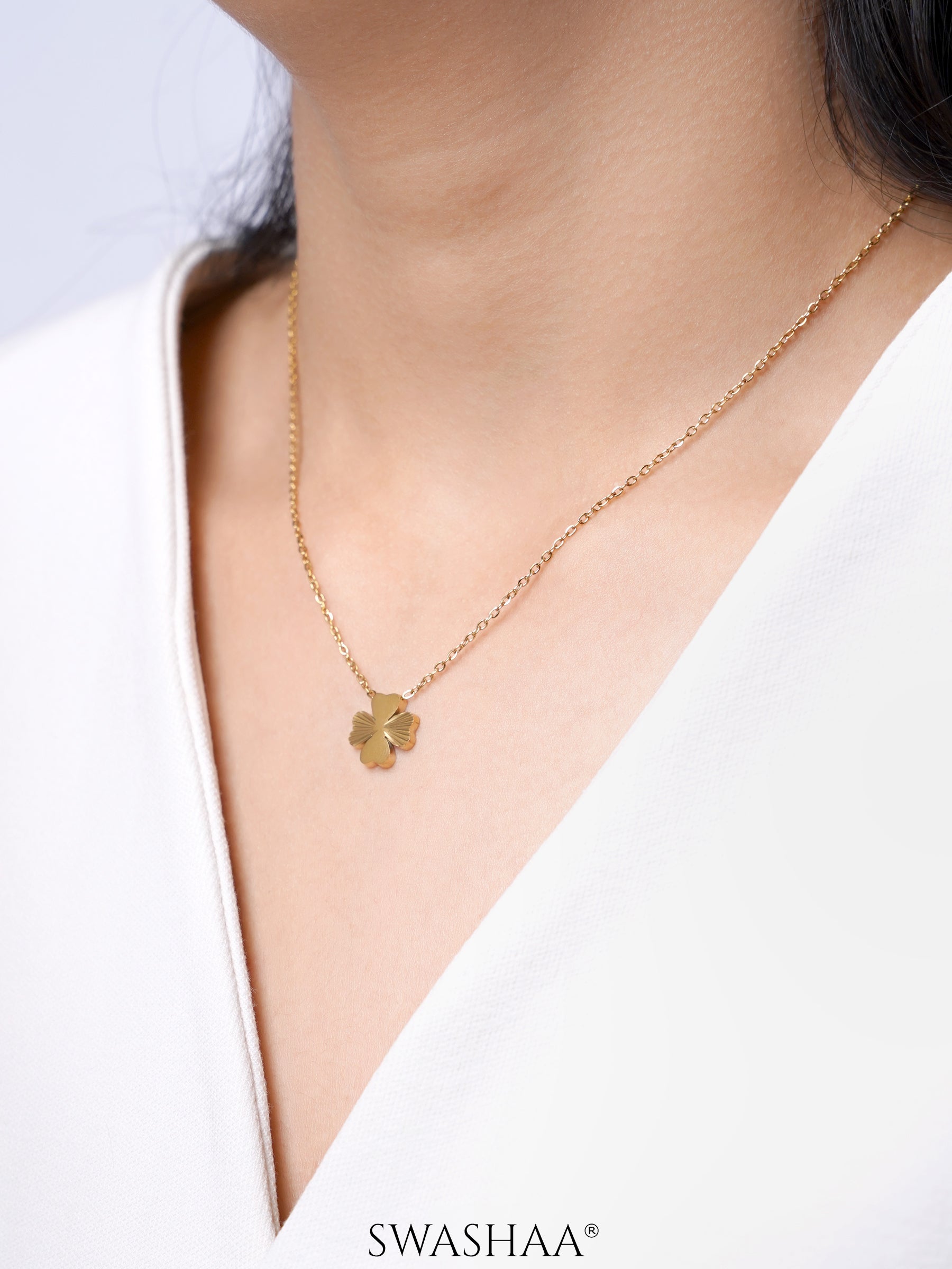 Siena Four Leaf Clover Charm 18K Gold Plated Chain Pendant Necklace