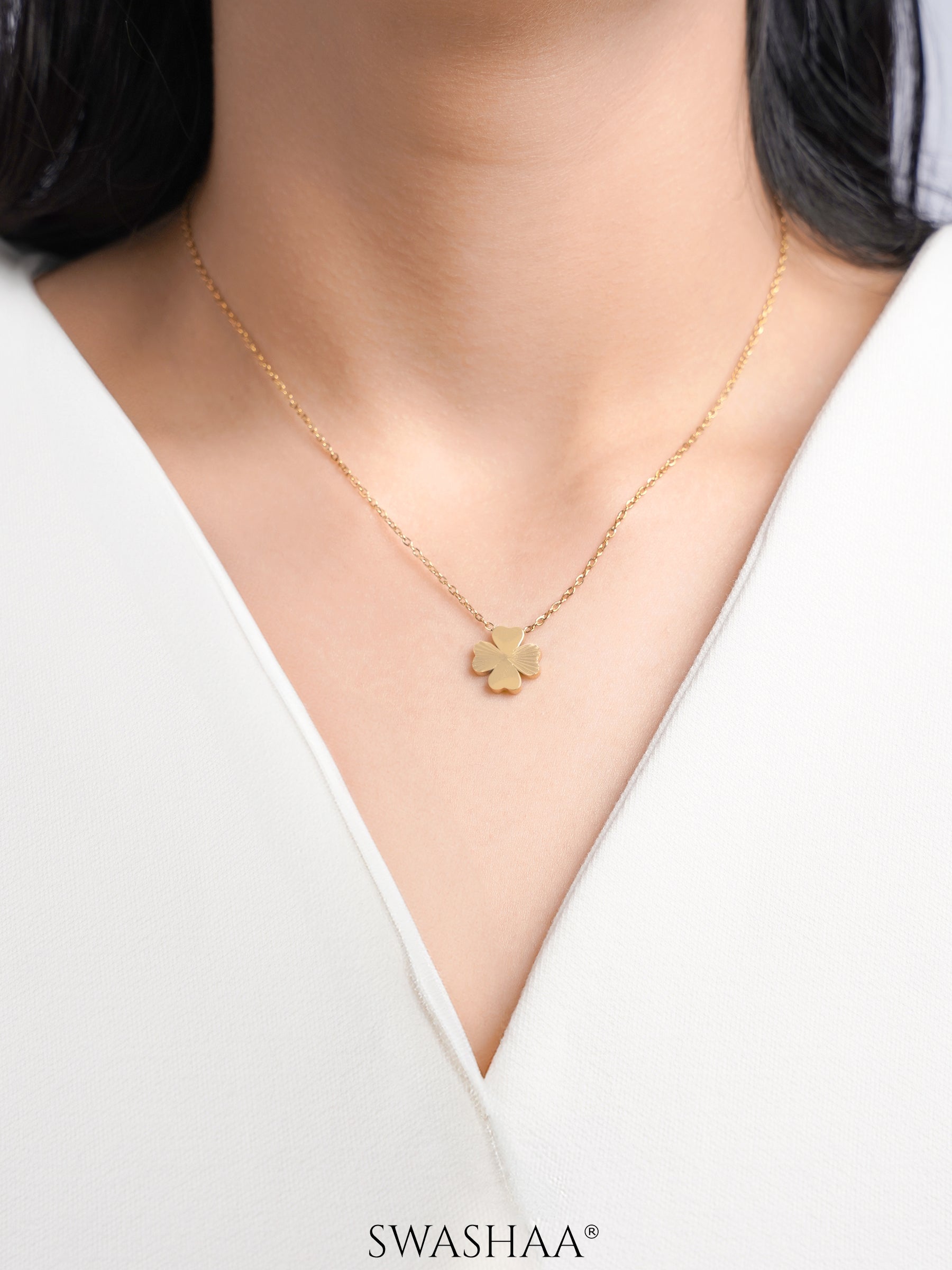 Siena Four Leaf Clover Charm 18K Gold Plated Chain Pendant Necklace