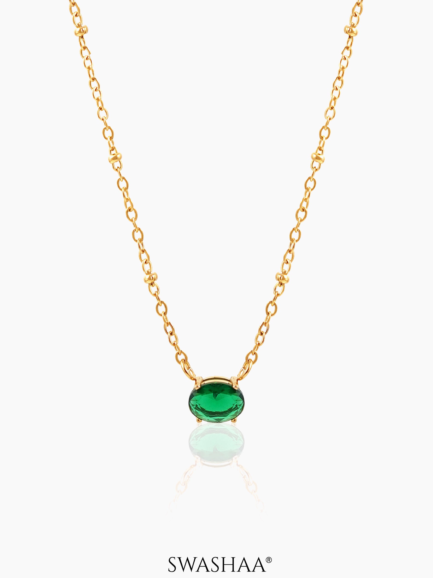 Sierra Solitaire Green Stone 18K Gold Plated Necklace