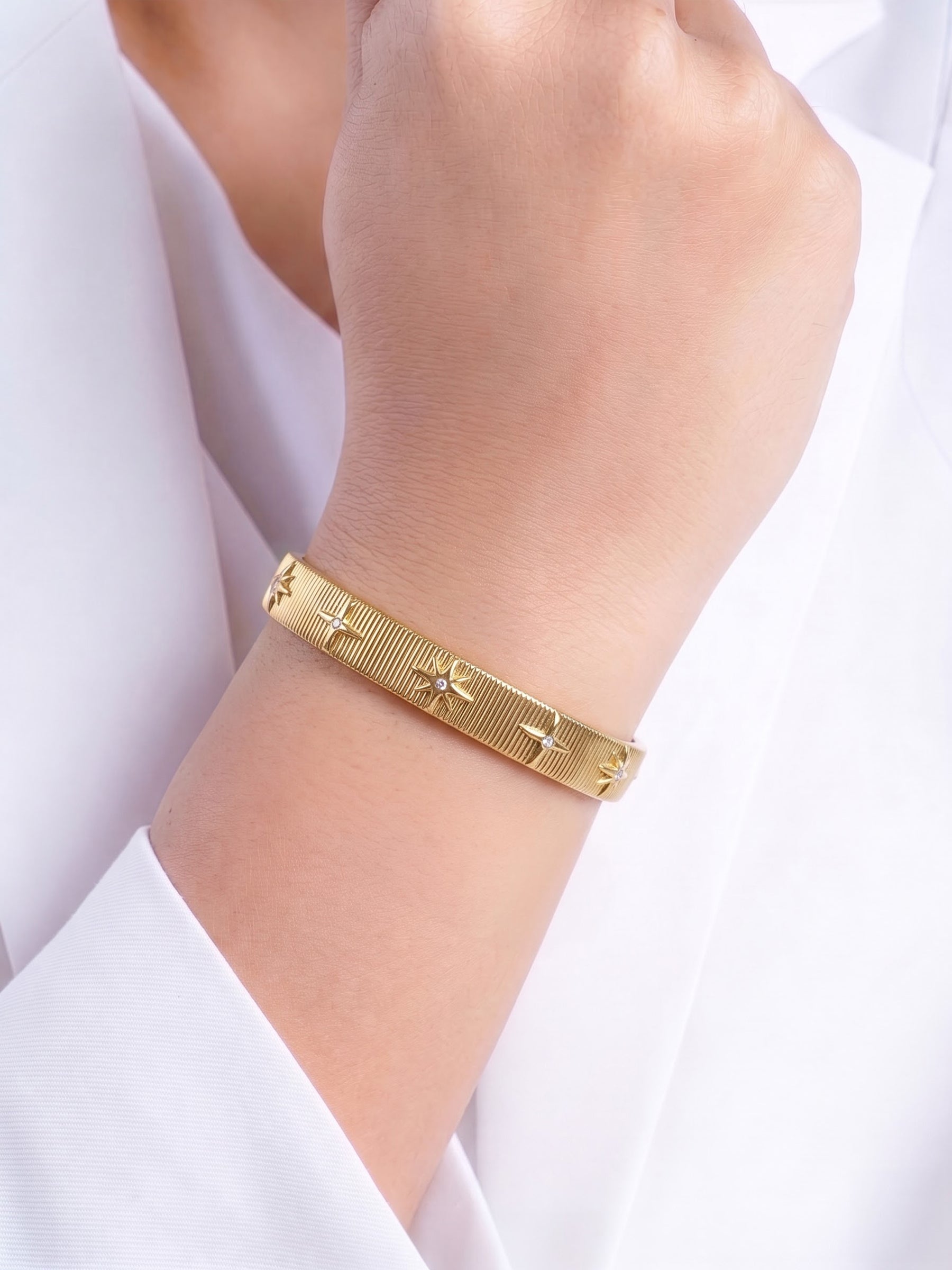 Simini Star Diamond 18K Gold Plated Women's Cuff Bracelet