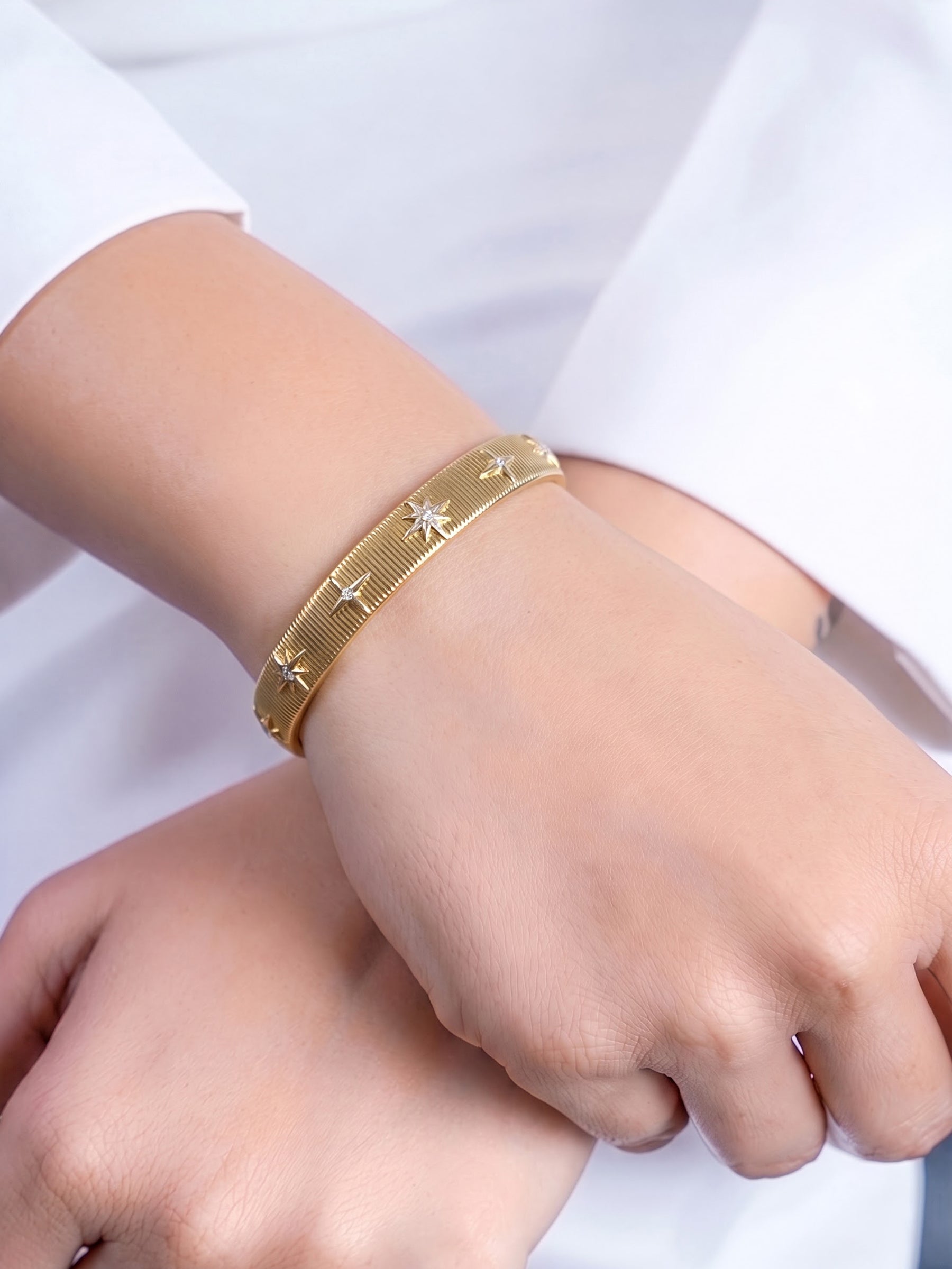 Simini Star Diamond 18K Gold Plated Women's Cuff Bracelet