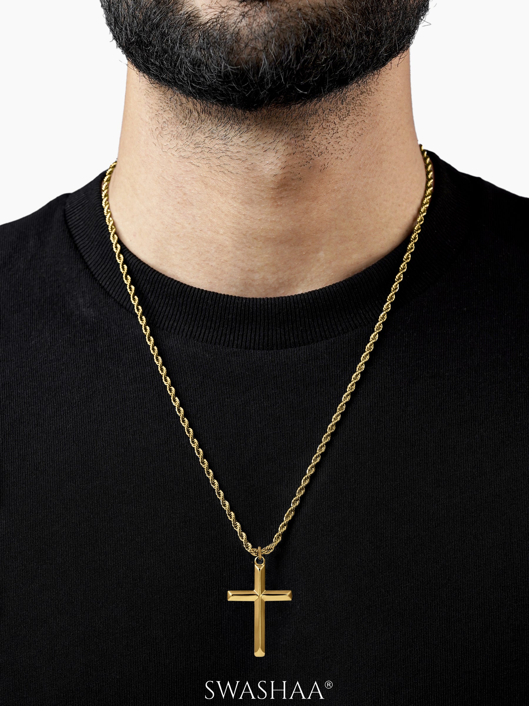 Sion Cross Rope 18K Gold Plated Men's Chain Pendant