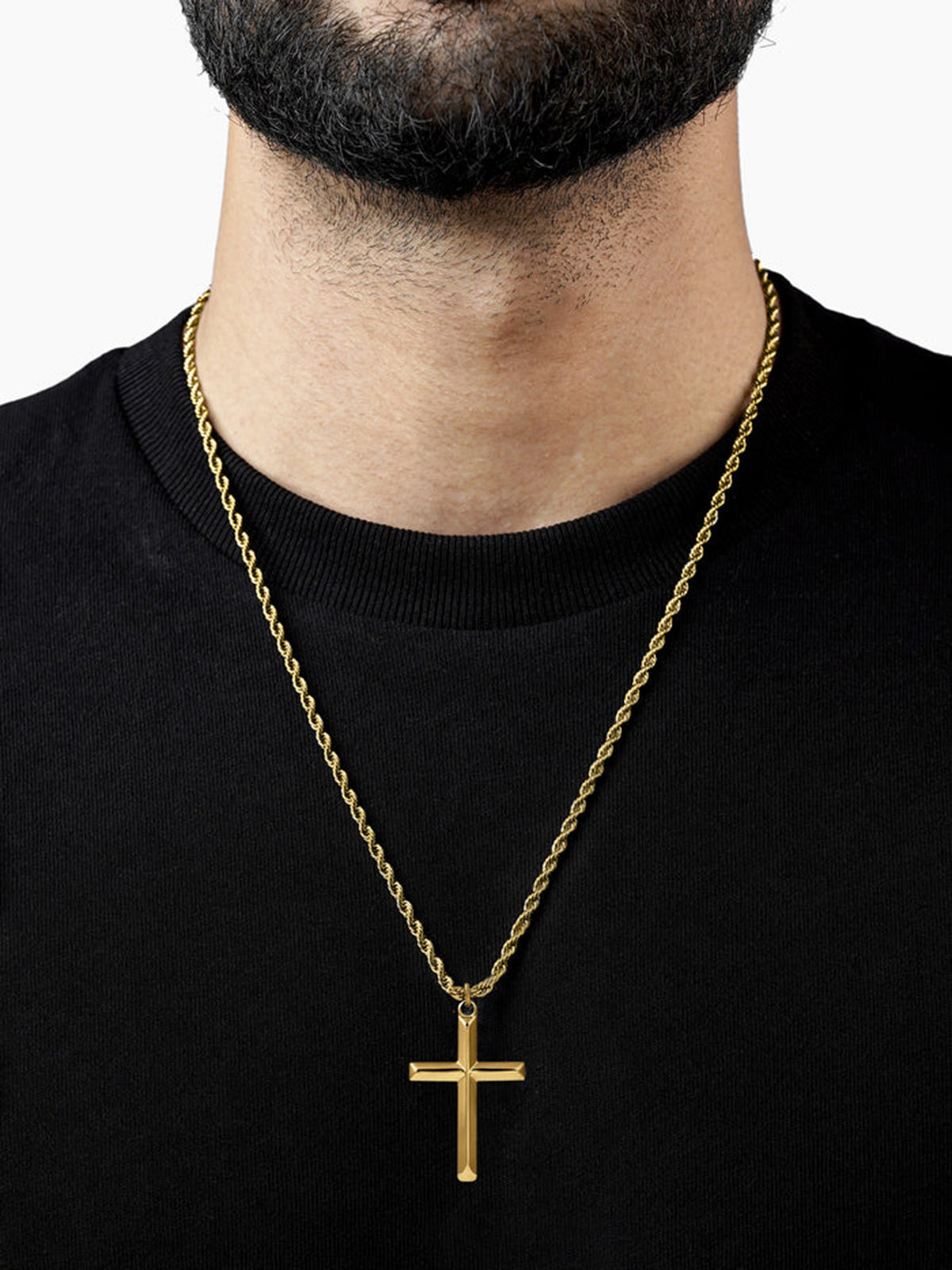 Sion Cross Rope 18K Gold Plated Men's Chain Pendant