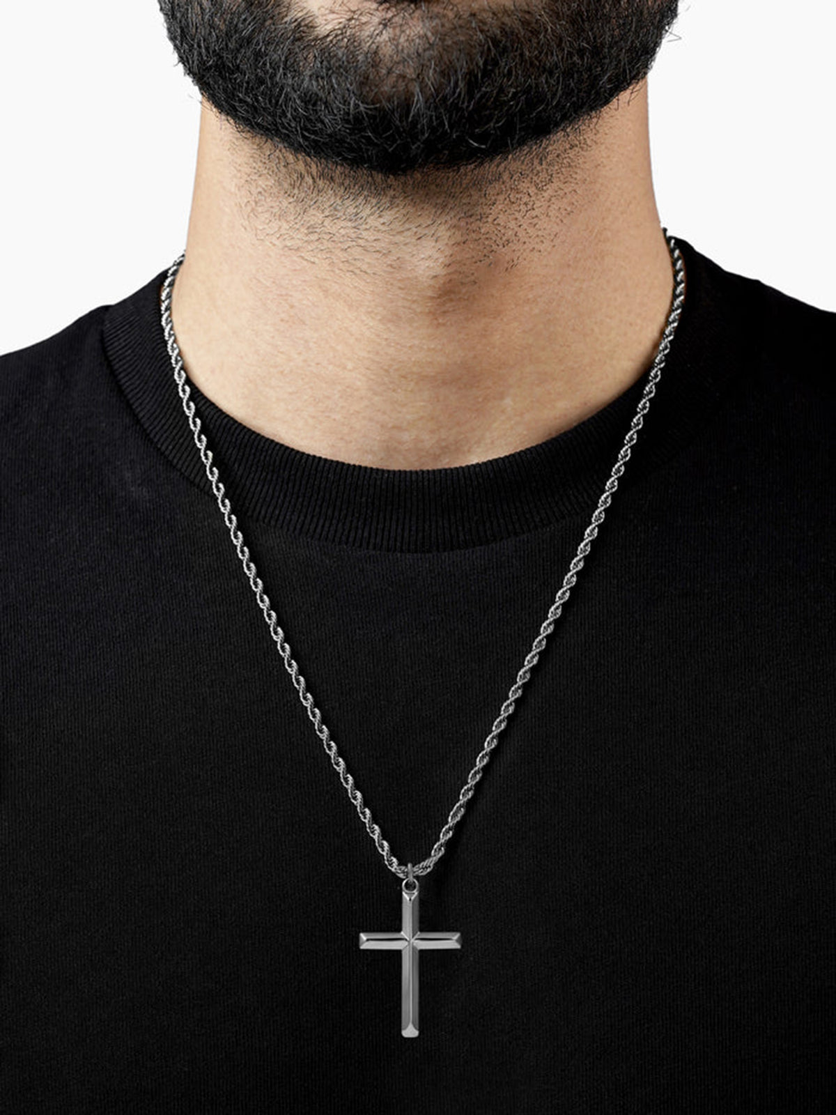 Sion Cross Rope Silver Men's Chain Pendant
