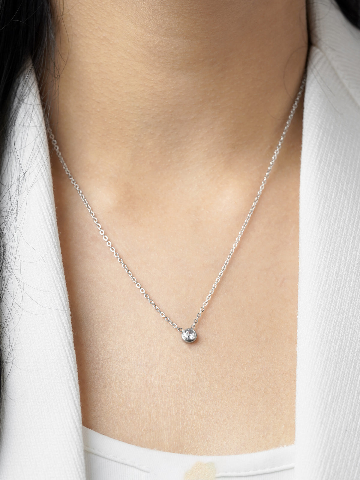 Sitara Solitaire Diamond Charm Silver Necklace