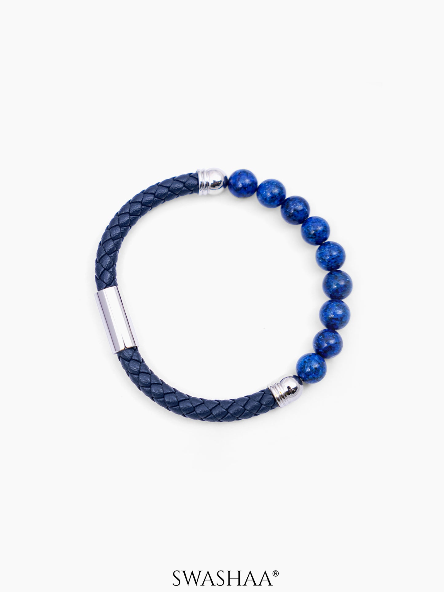 Slater Blue Beaded Men's Leather Bracelet