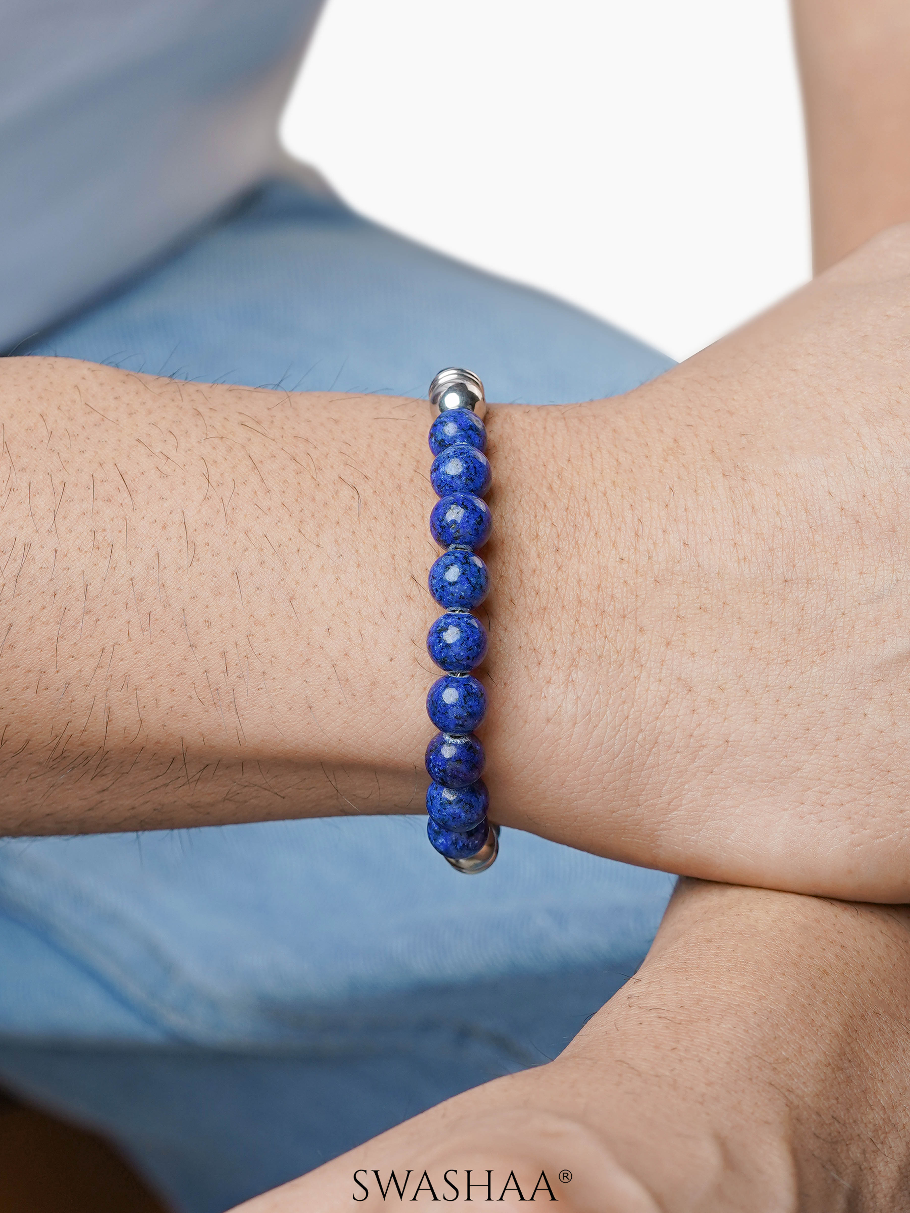 Slater Blue Beaded Men's Leather Bracelet