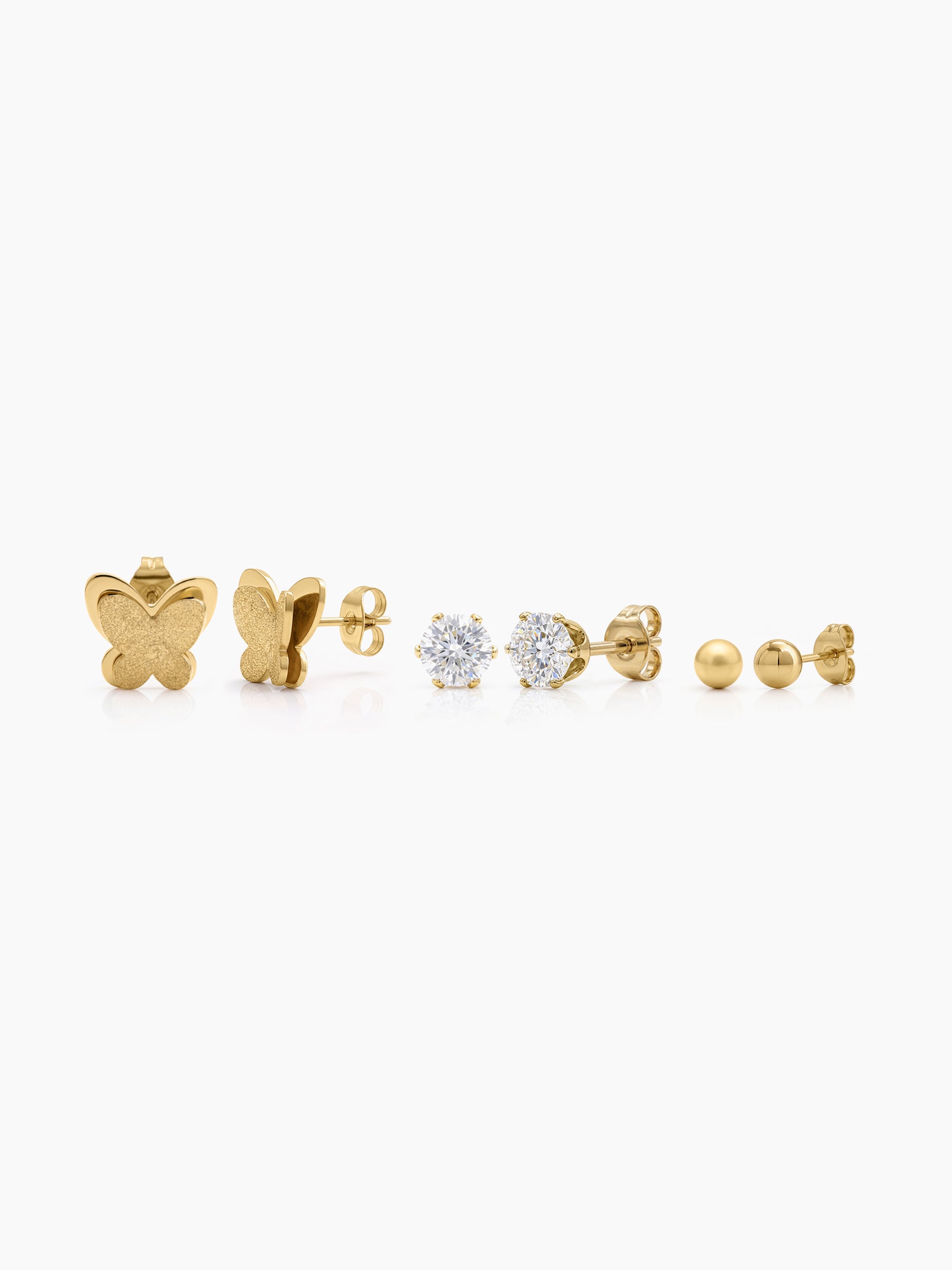 Sloan Butterfly Diamond Bead 18K Gold Plated Women's Earring Set