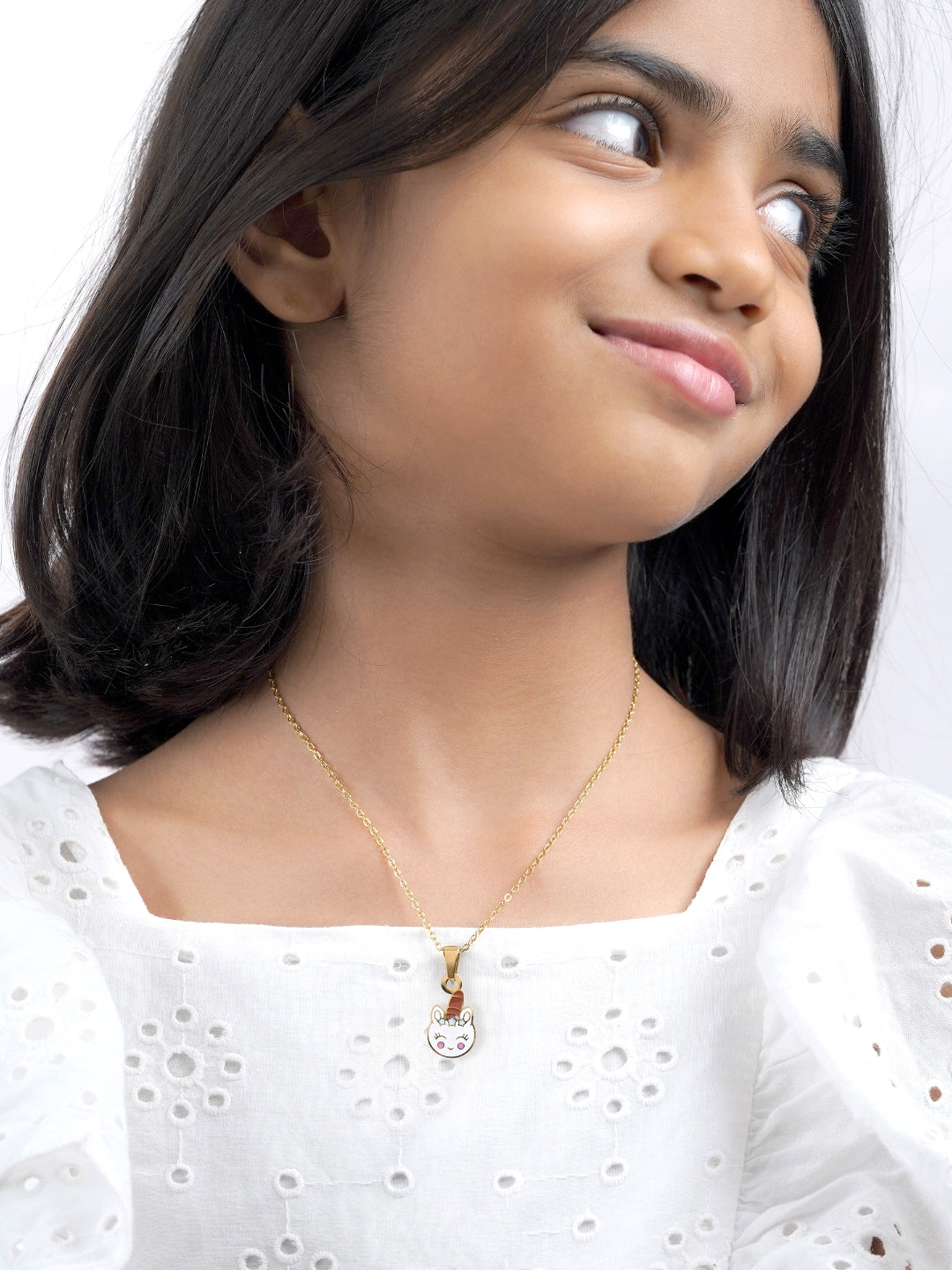 Smiley Unicorn Charm 18K Gold Plated Kid's Chain Pendant Necklace