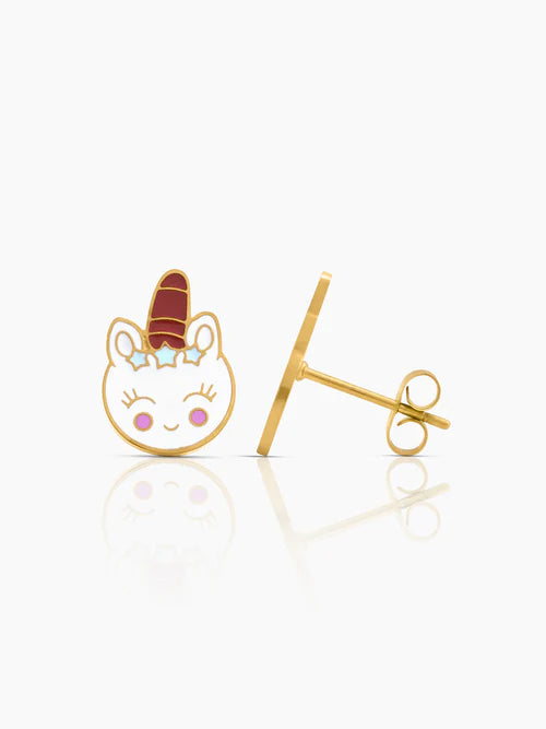 Smiley Unicorn Charm 18K Gold Plated Kid's Stud Earrings