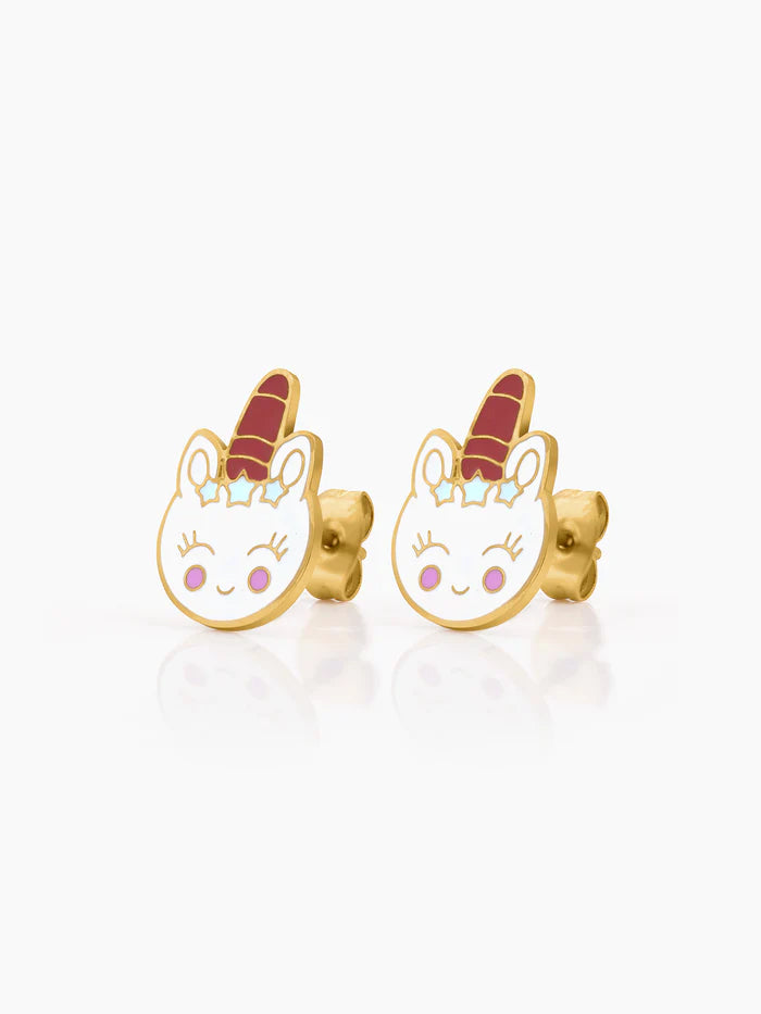 Smiley Unicorn Charm 18K Gold Plated Kid's Stud Earrings