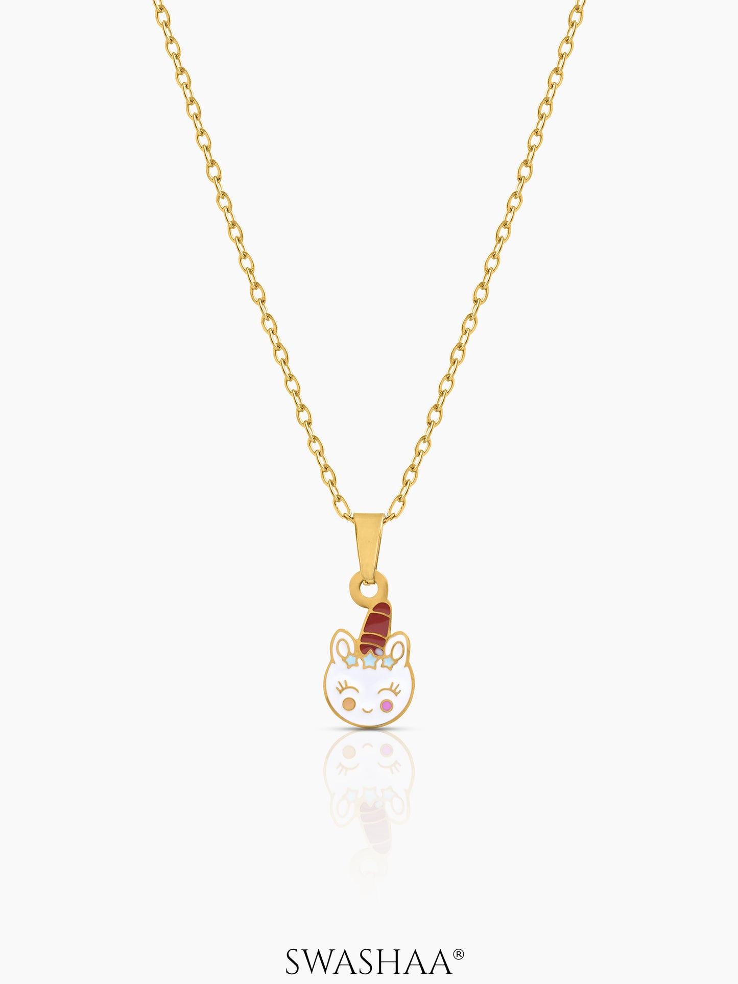Smiley Unicorn 18K Gold Plated Kid's Pendant Necklace