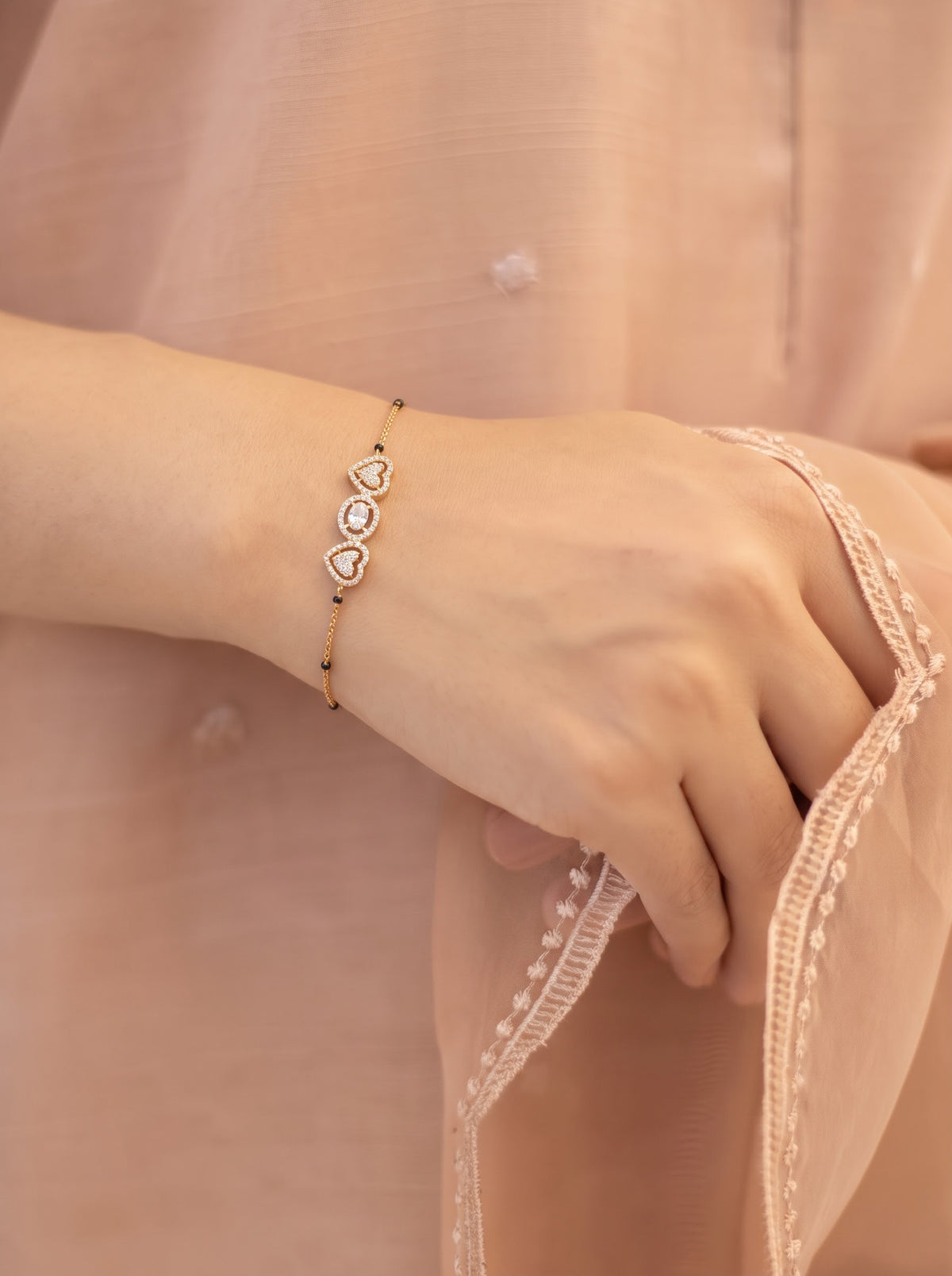 Snehali Diamond Solitaire Heart 18K Gold Plated Women's Mangalsutra Bracelet