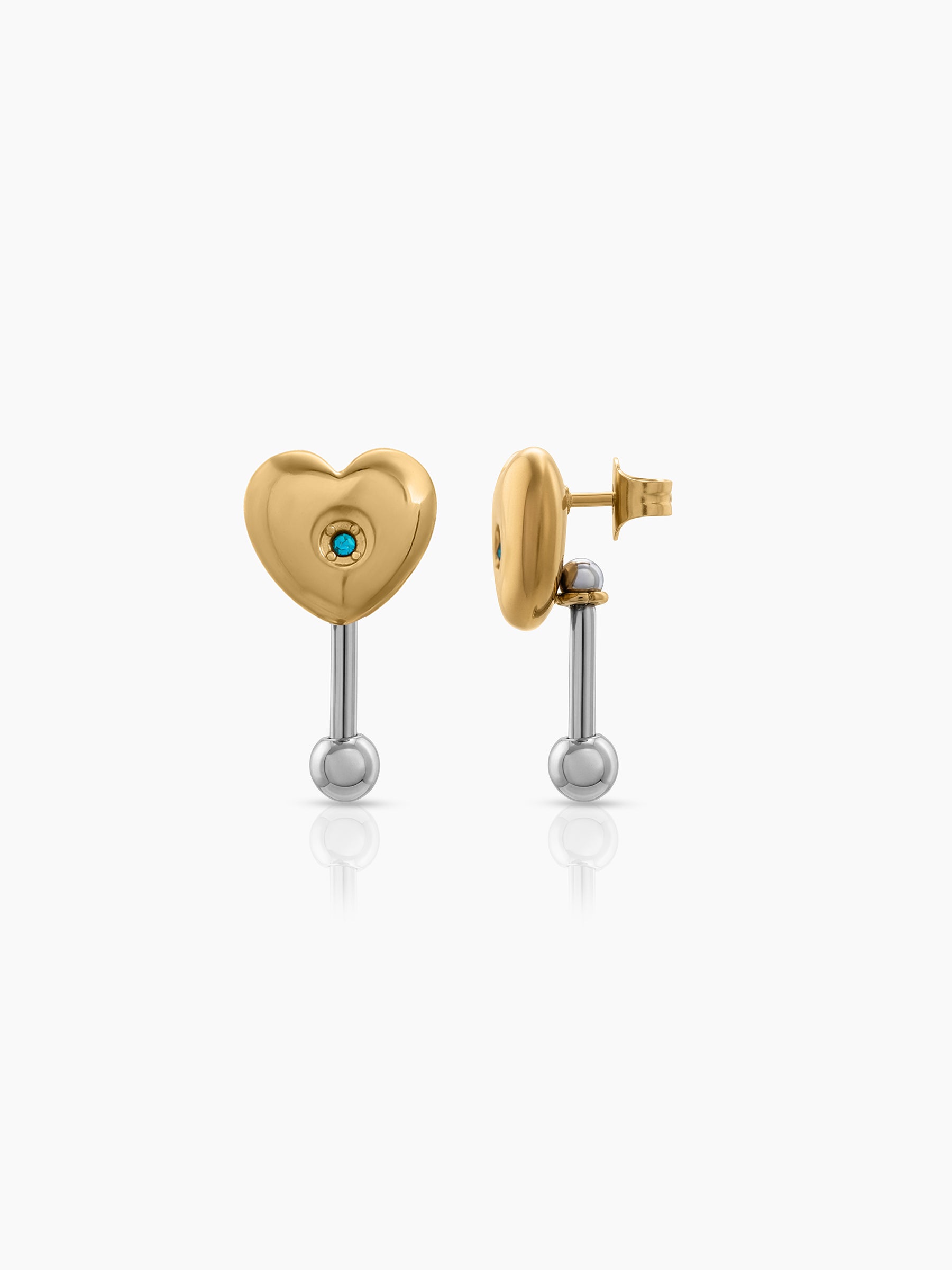 Solina Heart Drop Color Stone Two Tone 18K Gold Plated Silver Women's Earrings