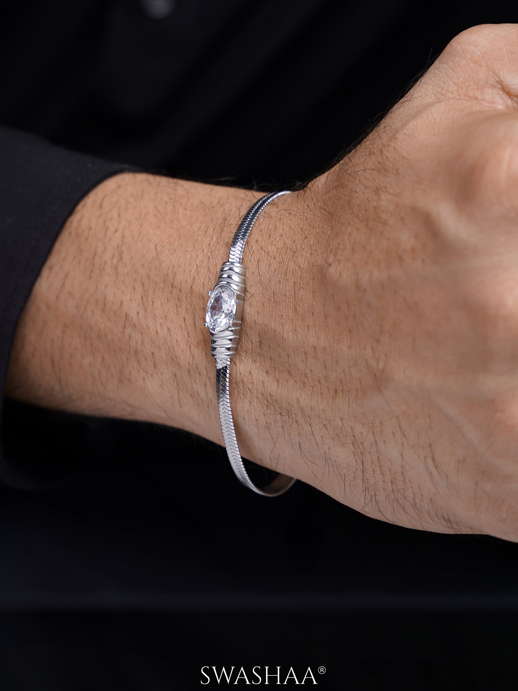 Solitaire Snake Chain Silver Men's Bracelet