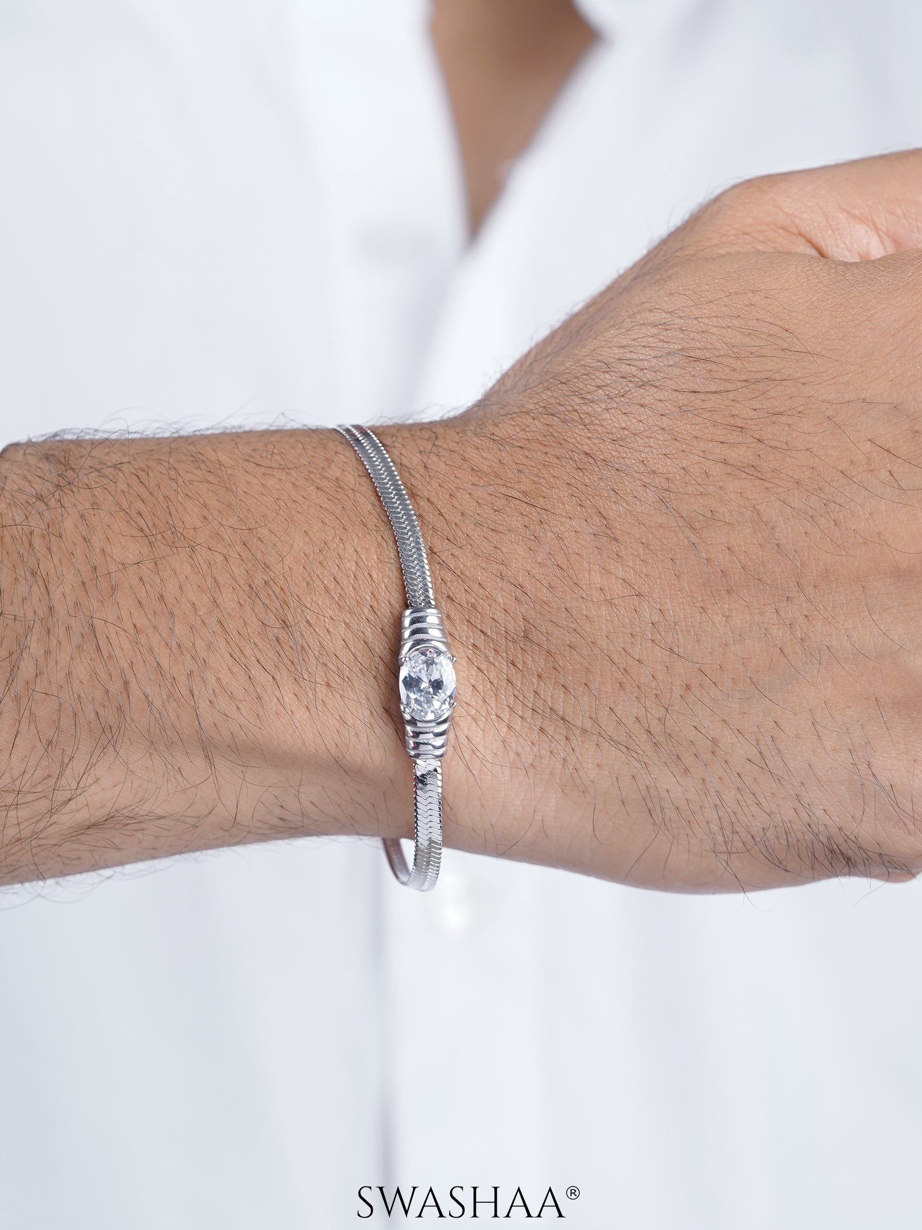 Solitaire Snake Chain Silver Men's Bracelet