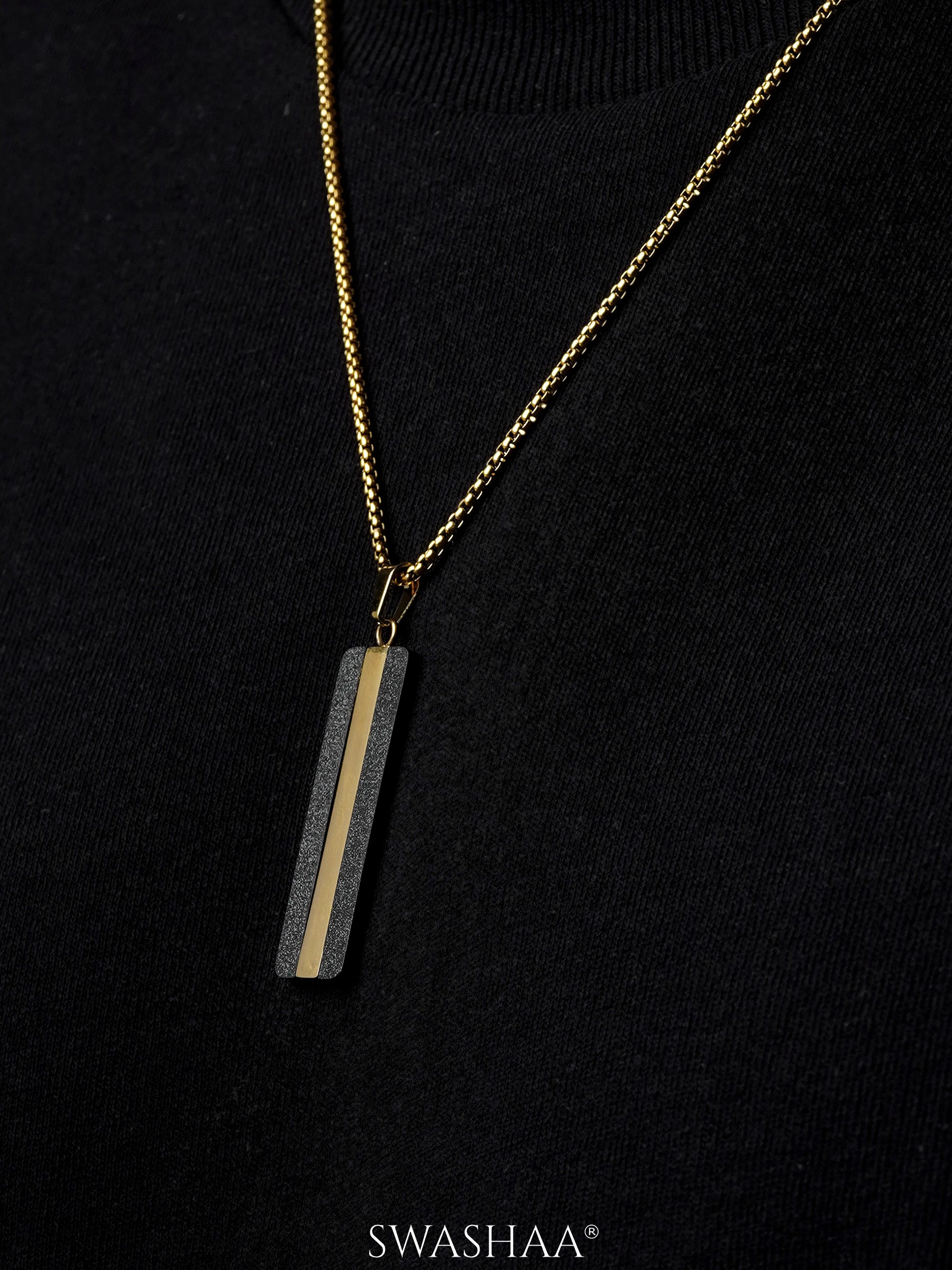 Solomon Matte Black Gold Strip 18K Gold Plated Men's Chain Pendant