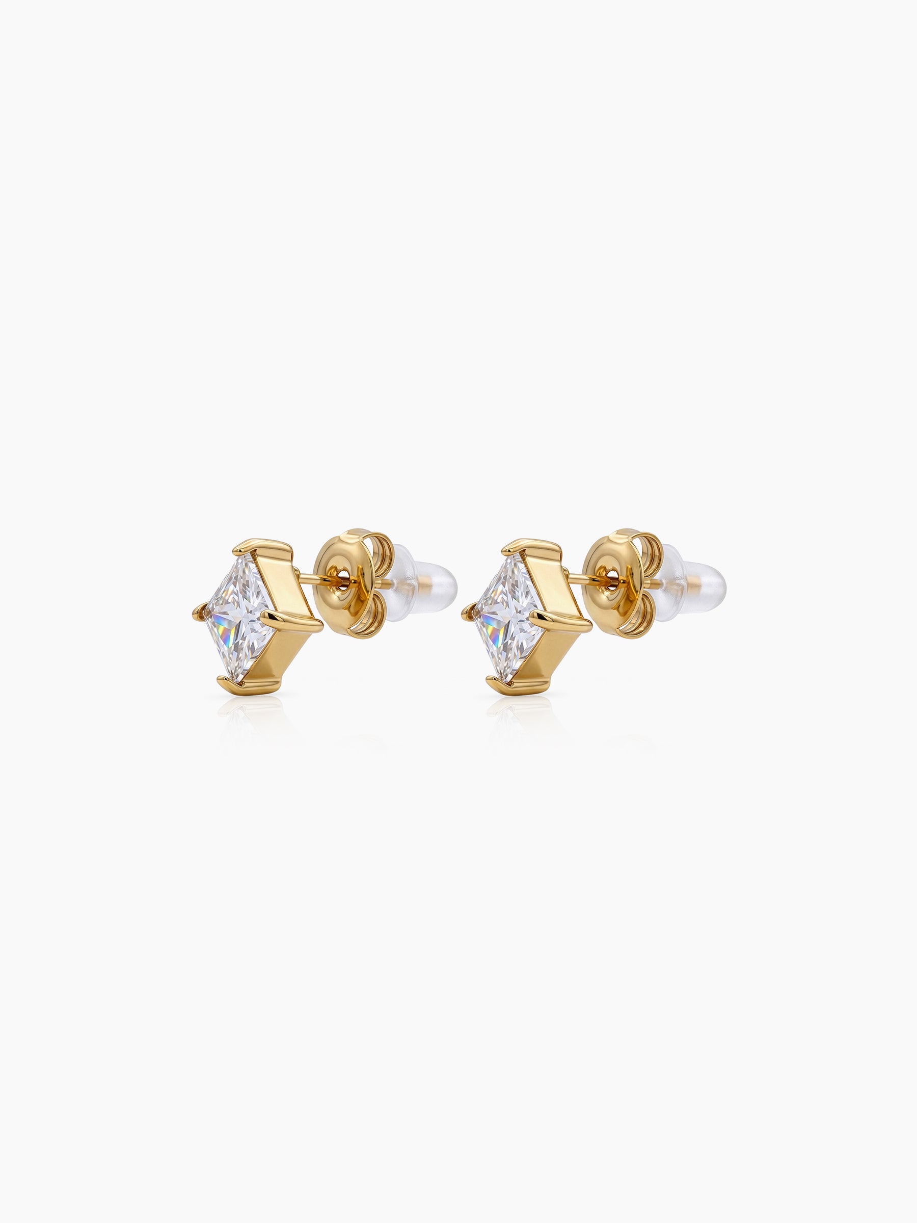 Solveta Square Solitaire 18K Gold Plated Women's Stud Earrings