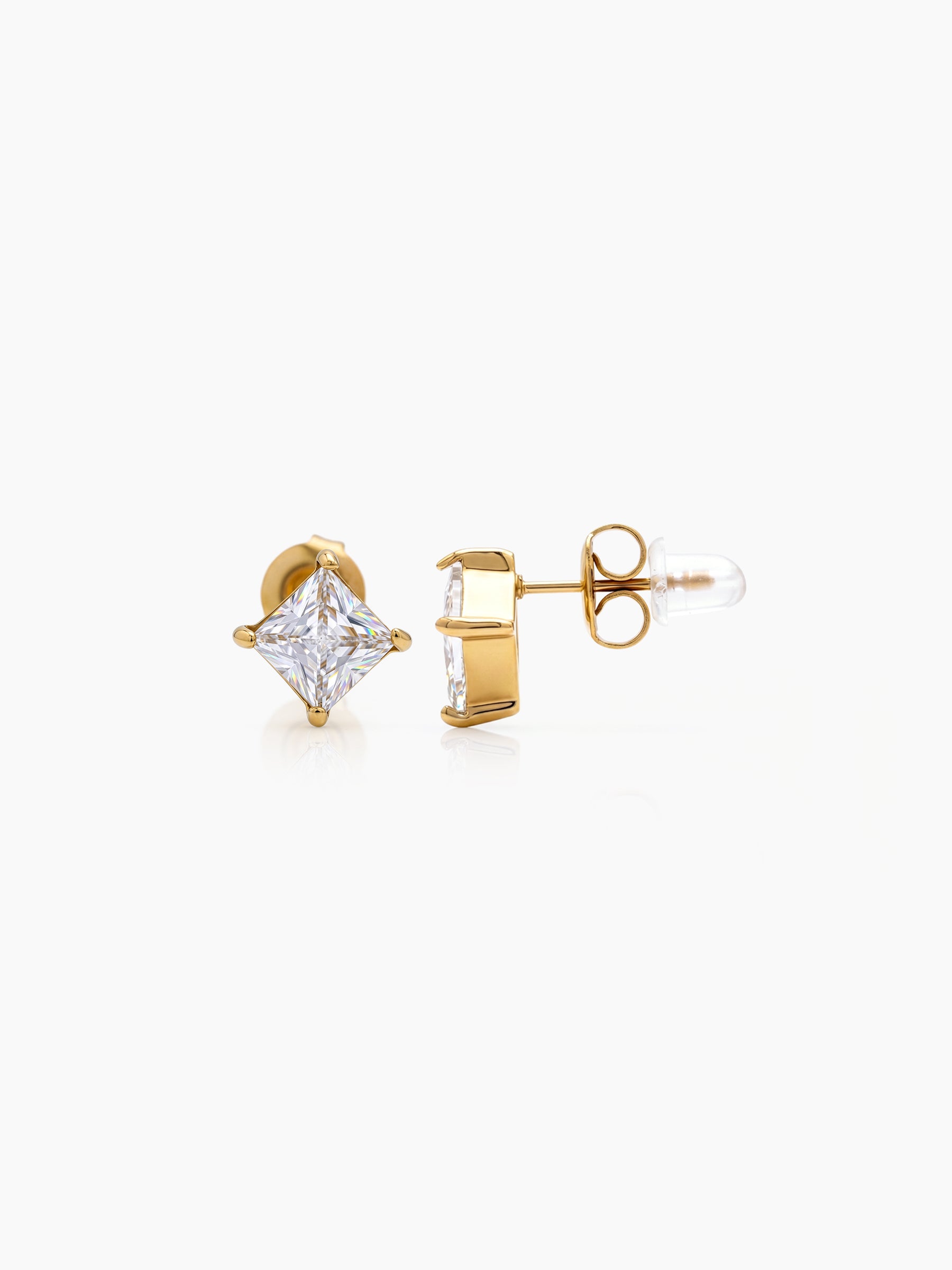 Solveta Square Solitaire 18K Gold Plated Women's Stud Earrings