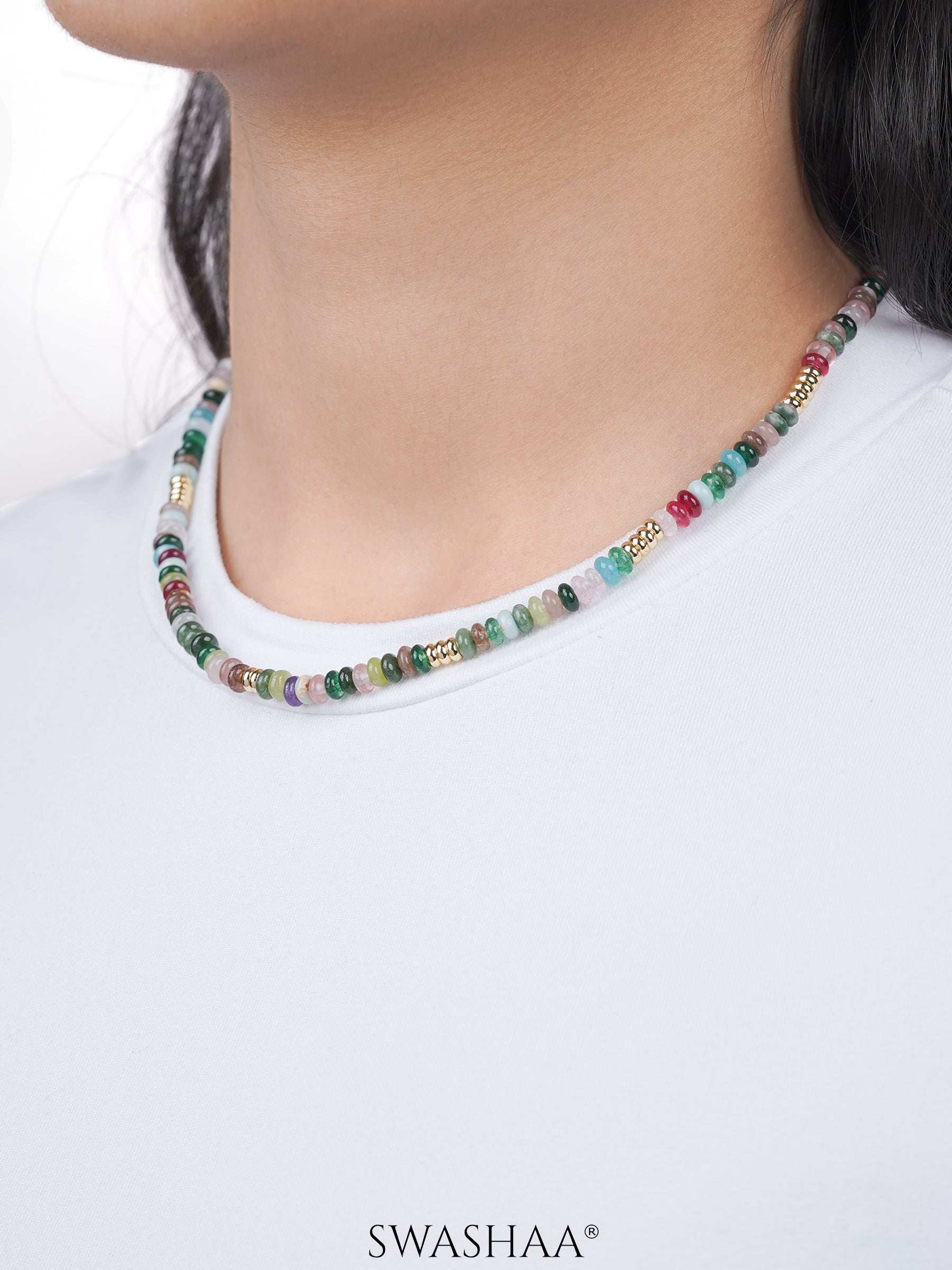 Sonoma Multicolored Stone Beads Studs 18K Gold Plated Necklace