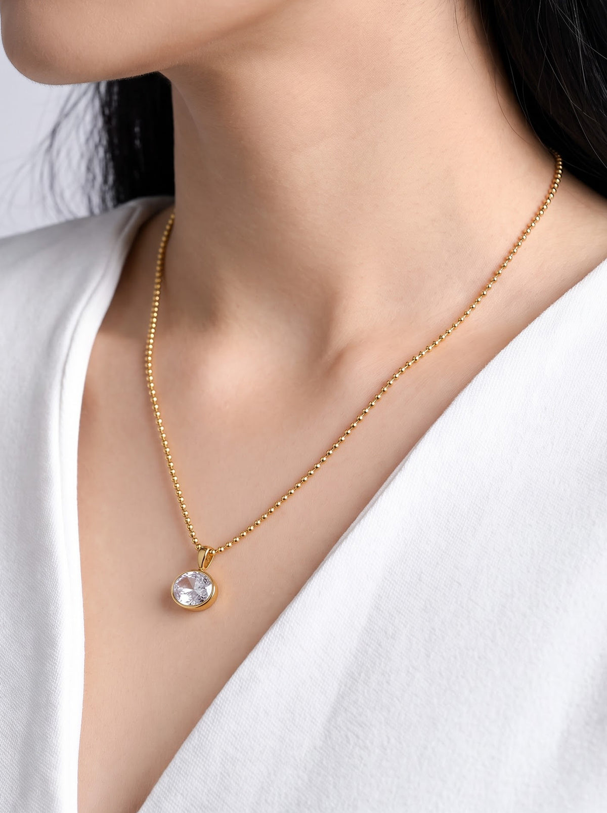 Sonoma Solitaire Drop 18K Gold Plated Women's Chain Pendant Necklace