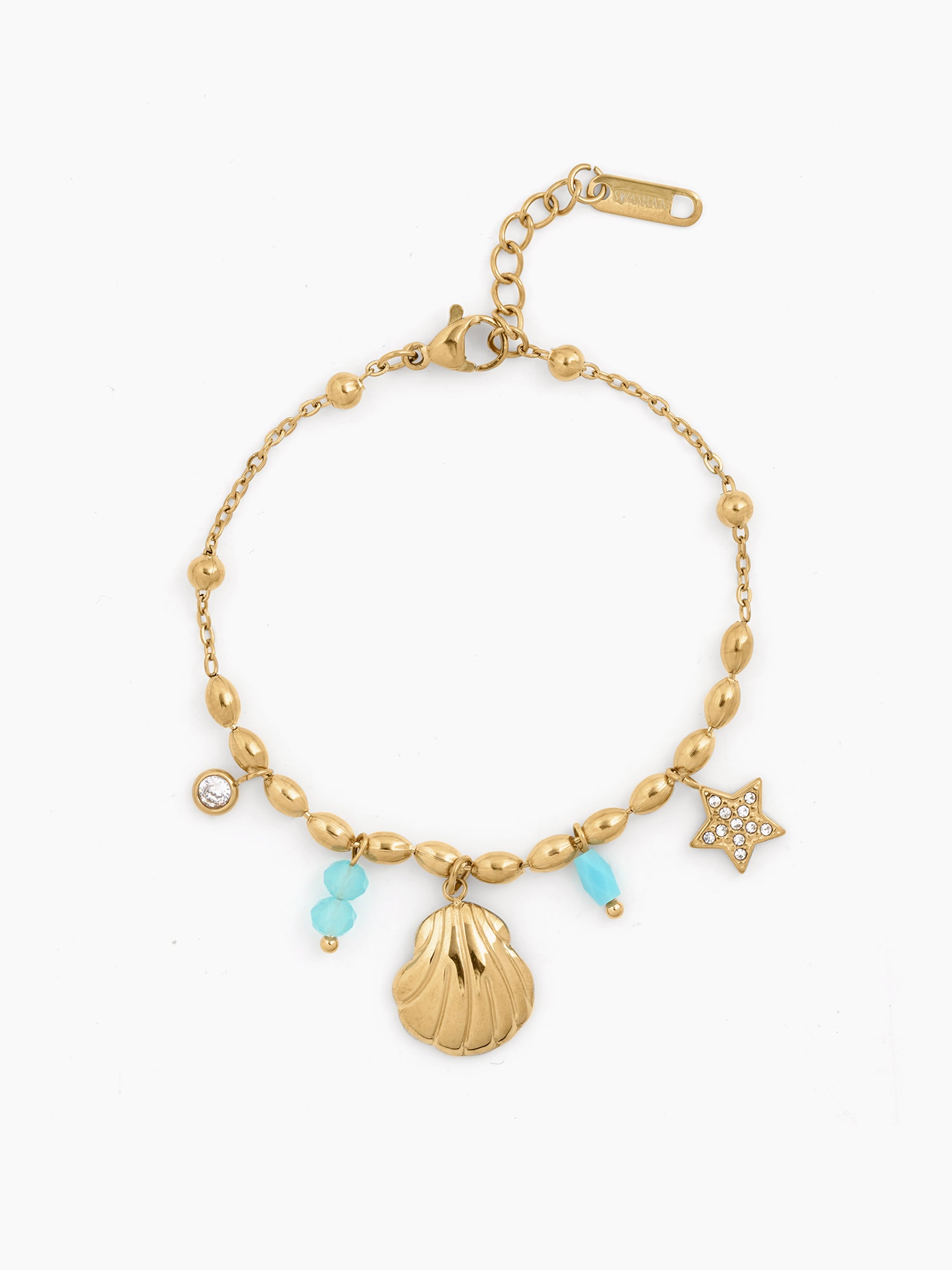 Soraya Ocean Diamond Shell Star Beads Charm 18K Gold Plated Women's Loose Chain Bracelet