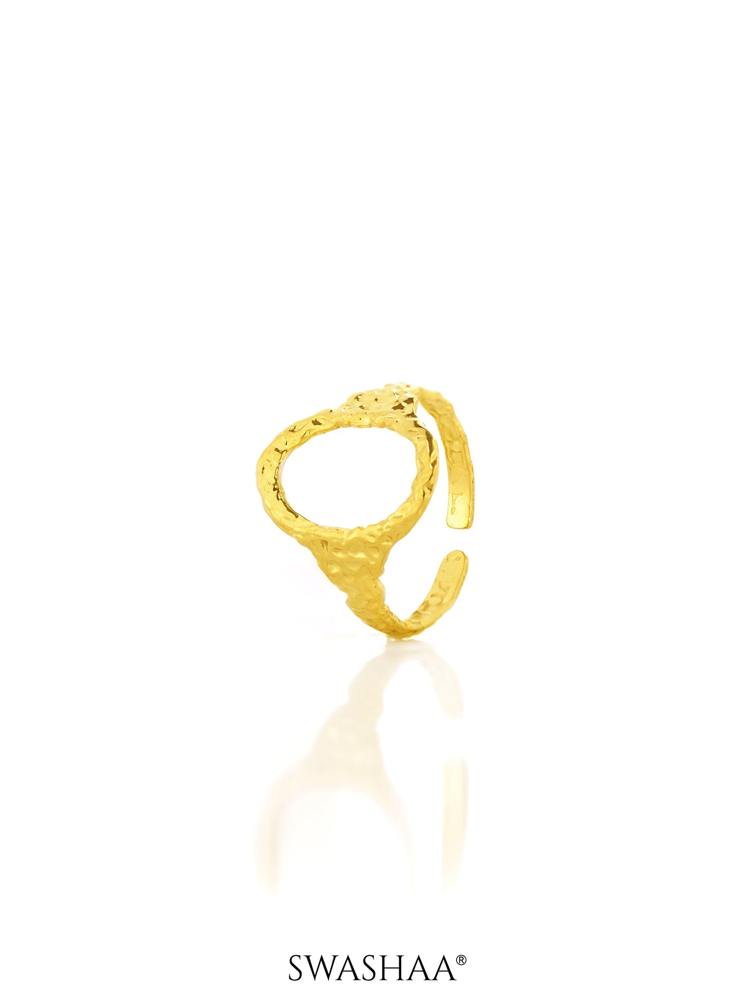 Soraya Hollow Oval Adjustable 18K Gold Plated Ring
