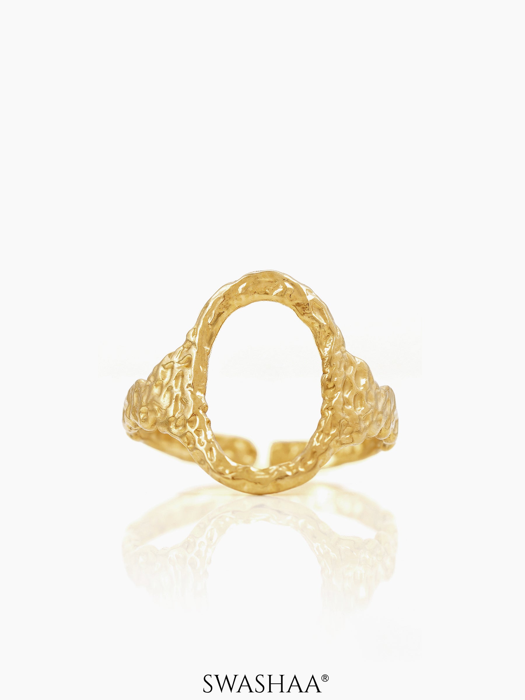 Soraya Hollow Oval Adjustable 18K Gold Plated Ring