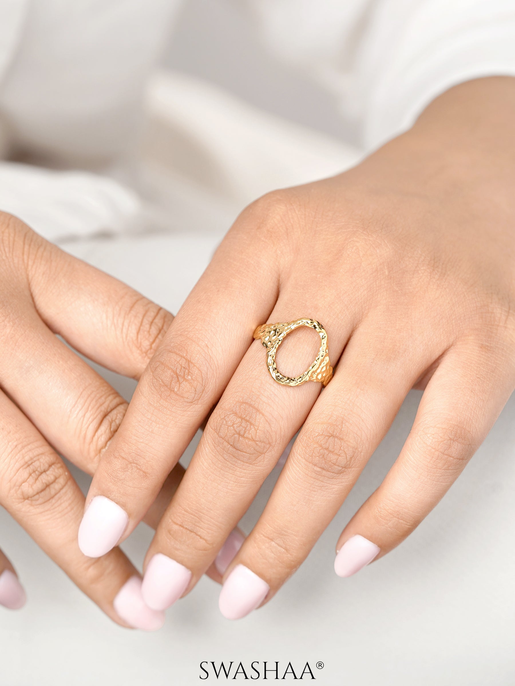 Soraya Hollow Oval Adjustable 18K Gold Plated Ring