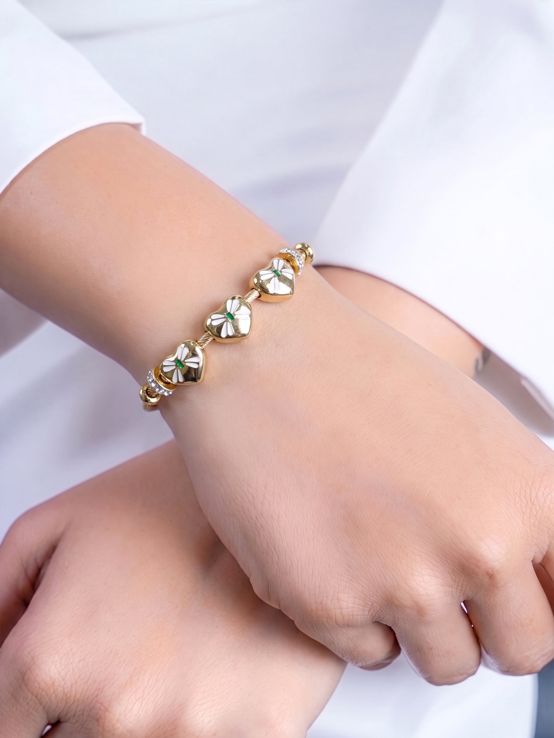 Soretta Triple Heart 18K Gold Plated Women's Solid Bracelet