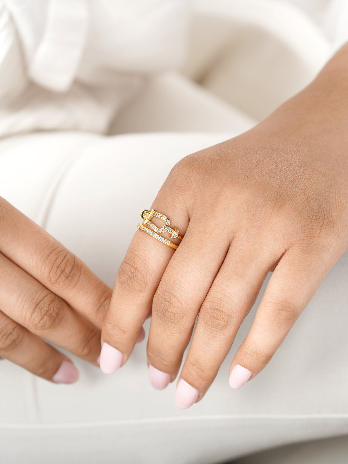 Sparkle Shimmering Crystals Loops Band 14K Gold Plated Ring