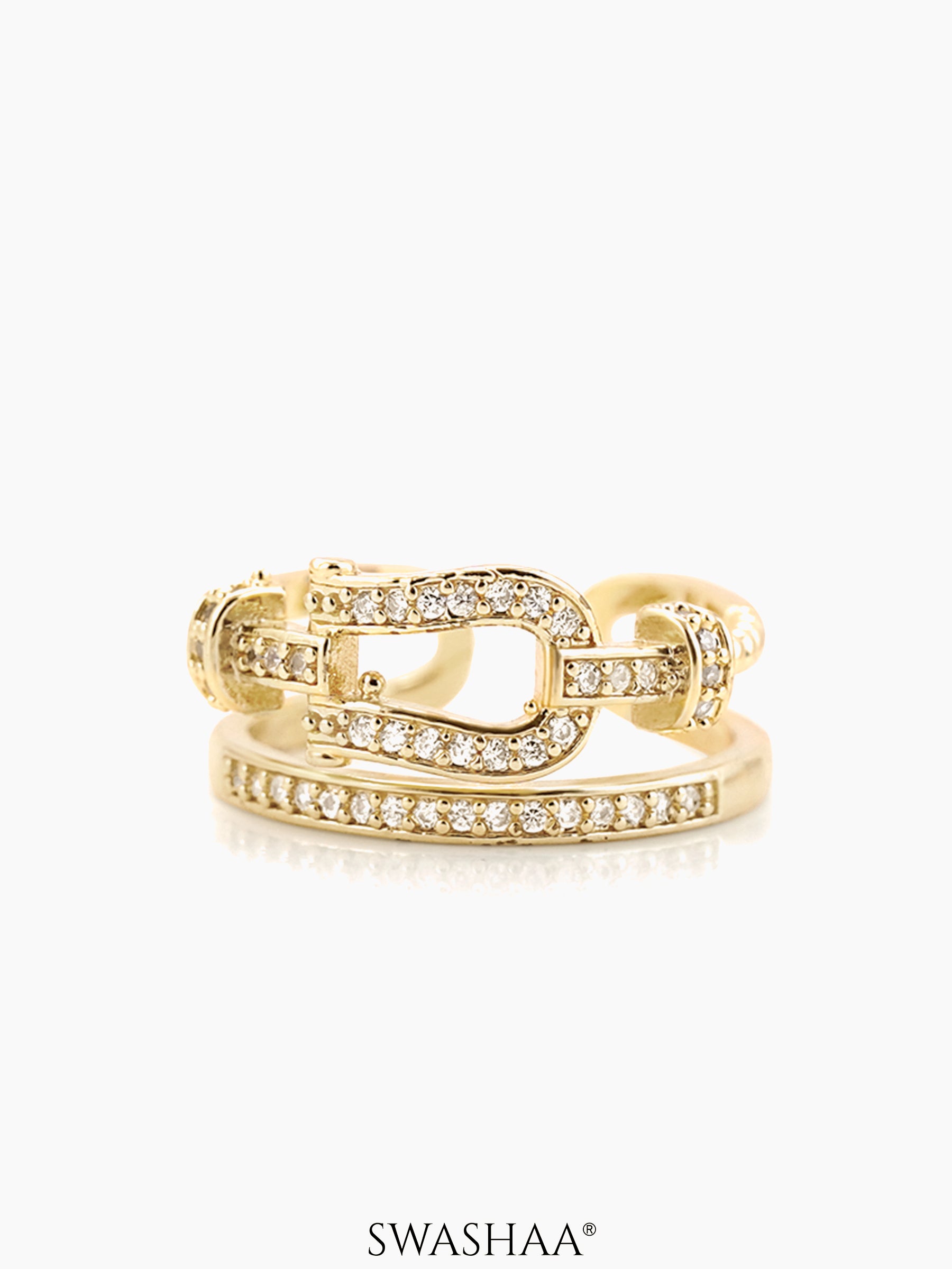 Sparkle Shimmering Crystals Loops Band 14K Gold Plated Ring