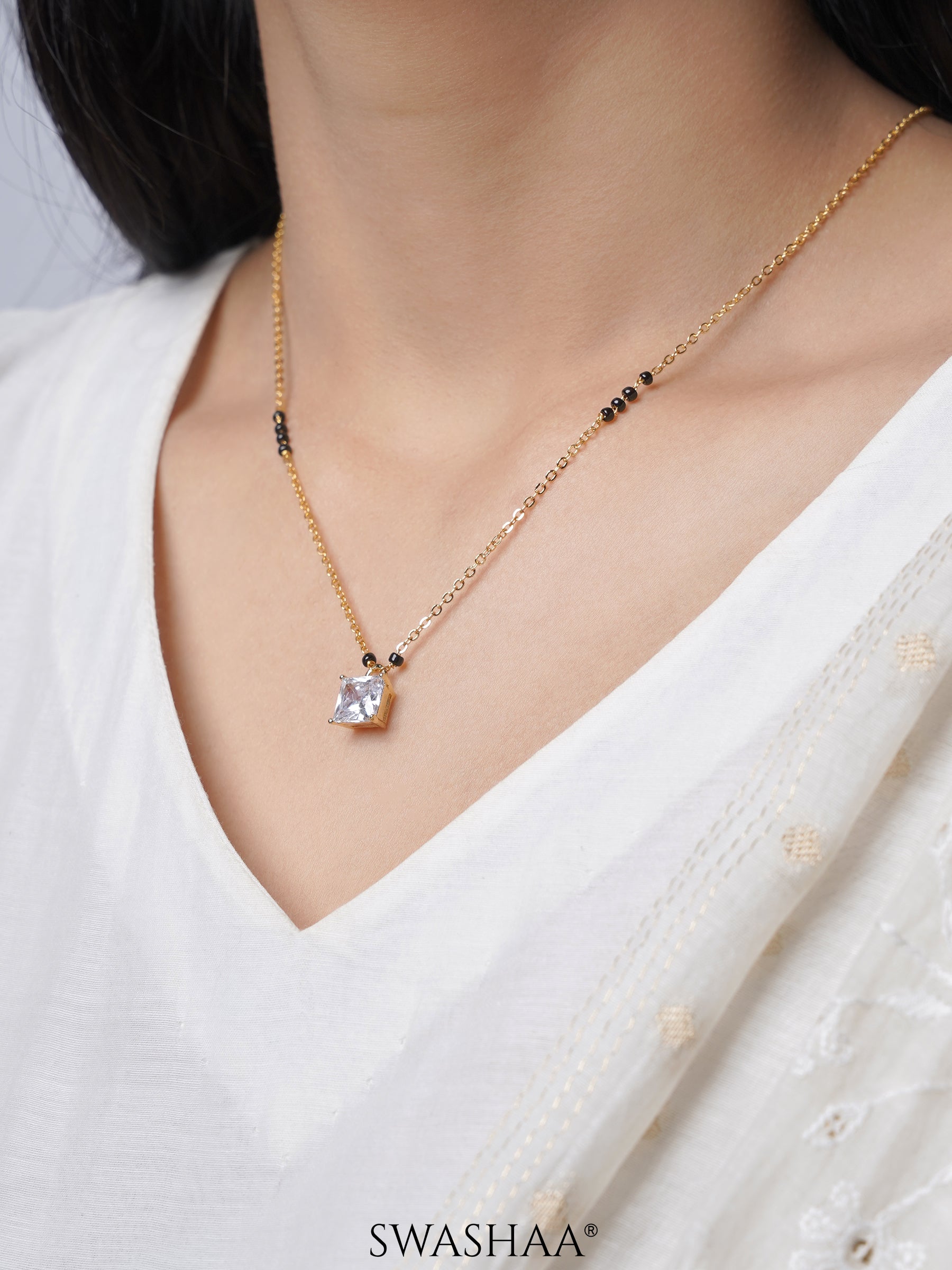 Square Cut Diamond Solitaire 18K Gold Plated Mangalsutra