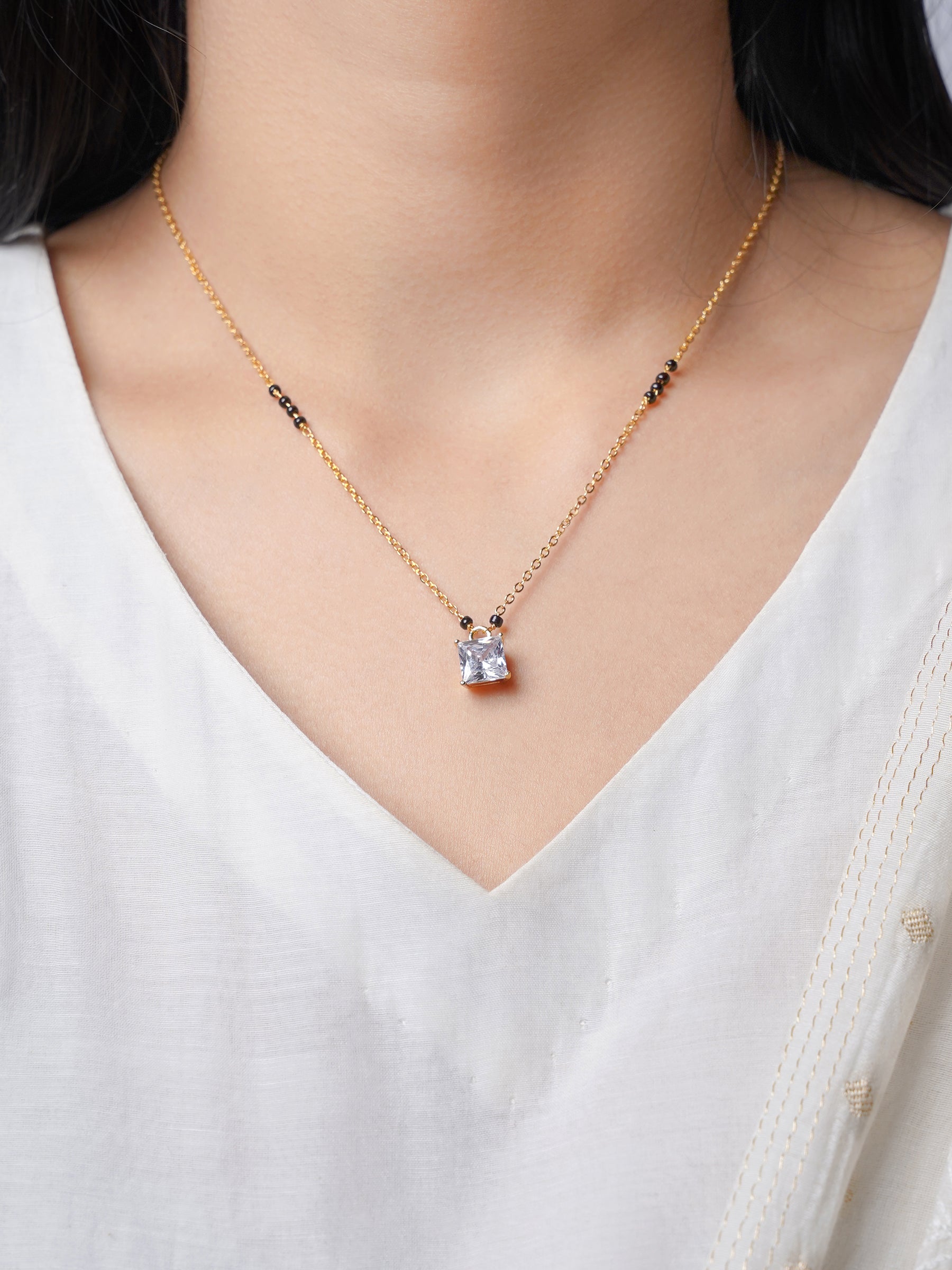 Square Cut Diamond Solitaire 18K Gold Plated Mangalsutra