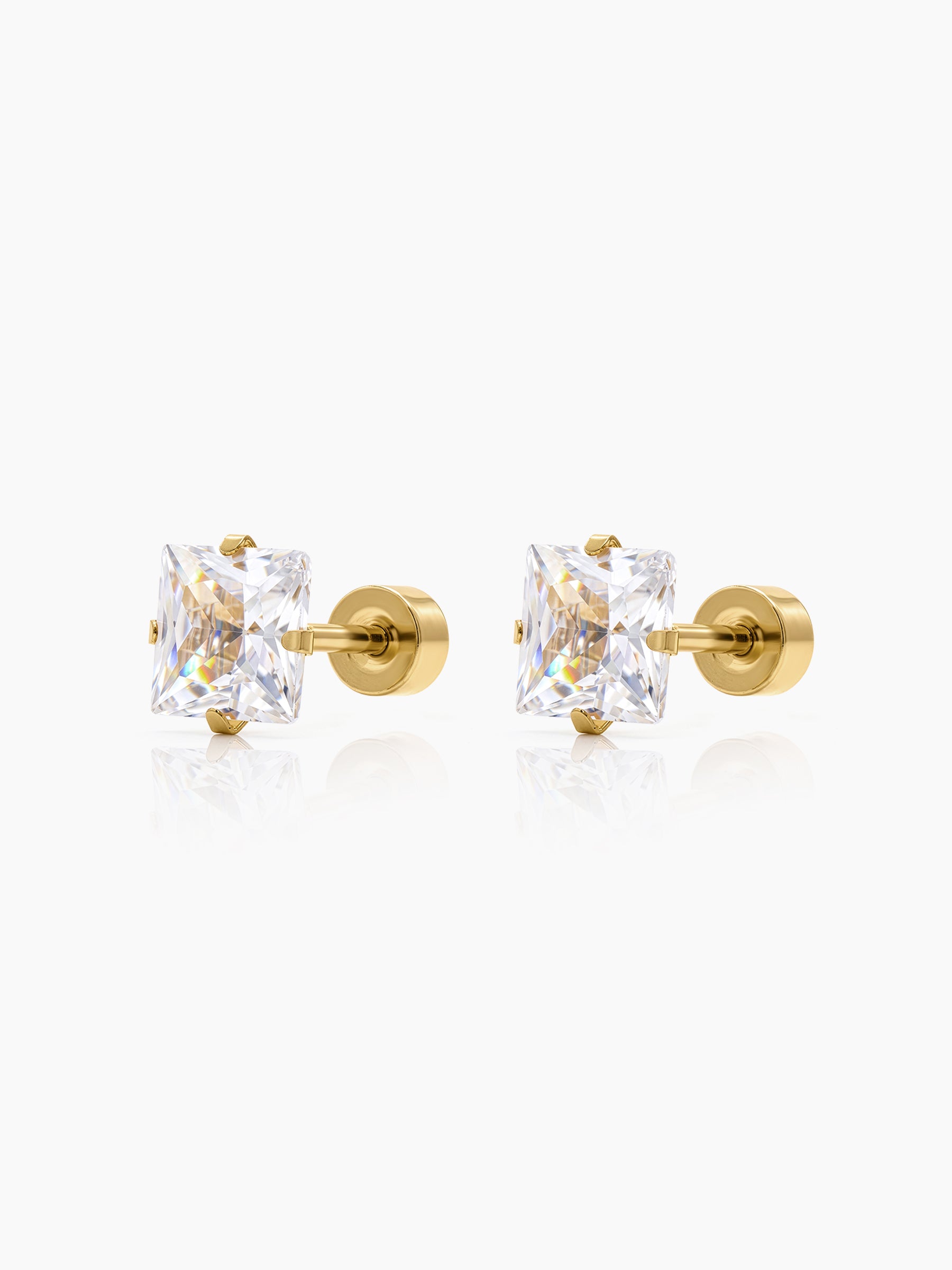 Square solitaire Diamond 18K Gold Plated Kid's Stud Earrings