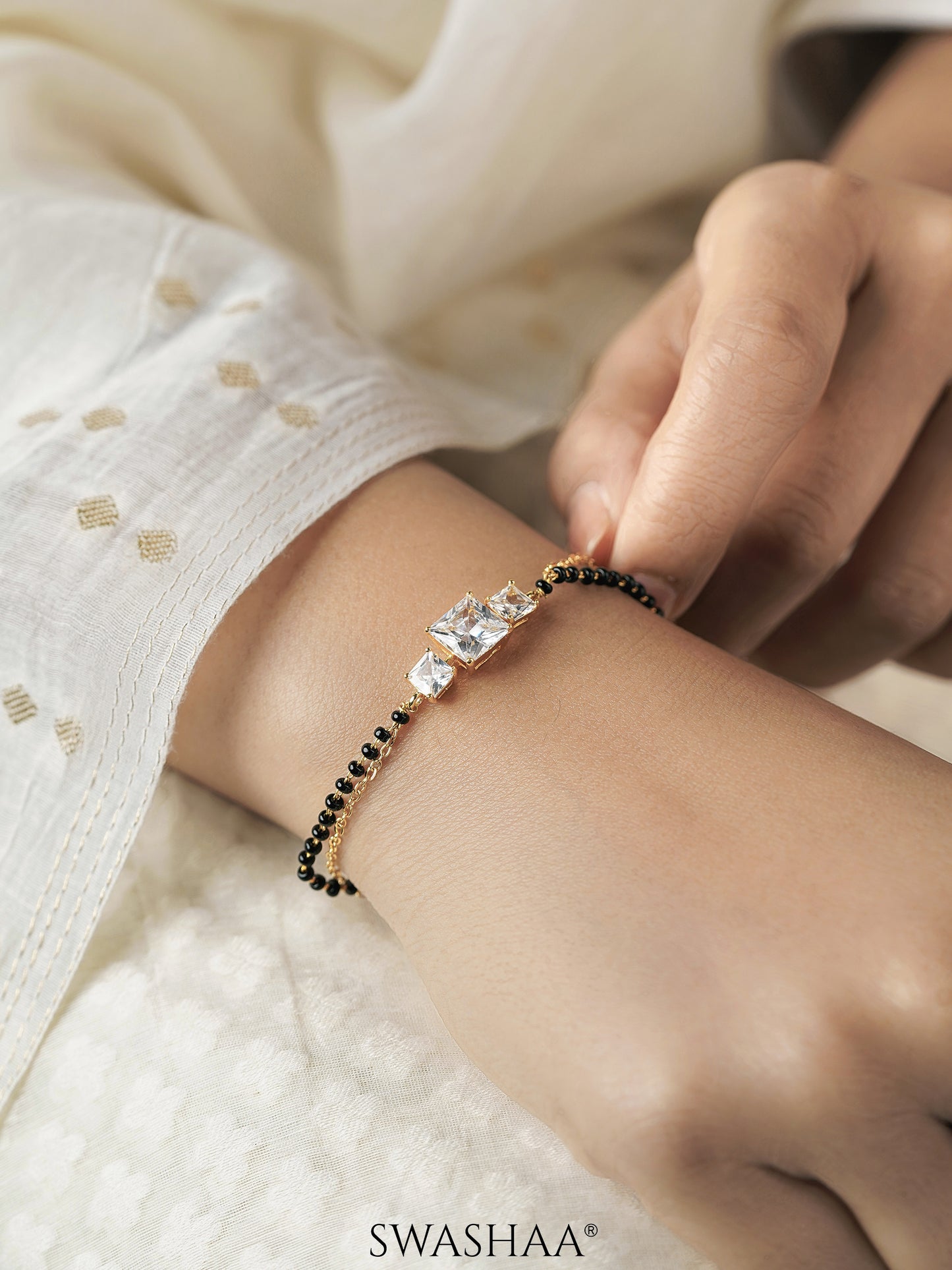 Square Solitaire 18K Gold Plated Mangalsutra Bracelets