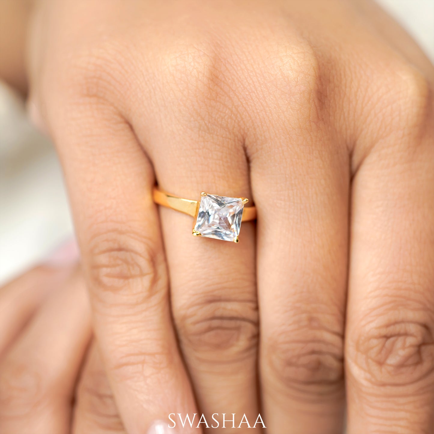 Square Solitaire 18K Gold Plated Ring
