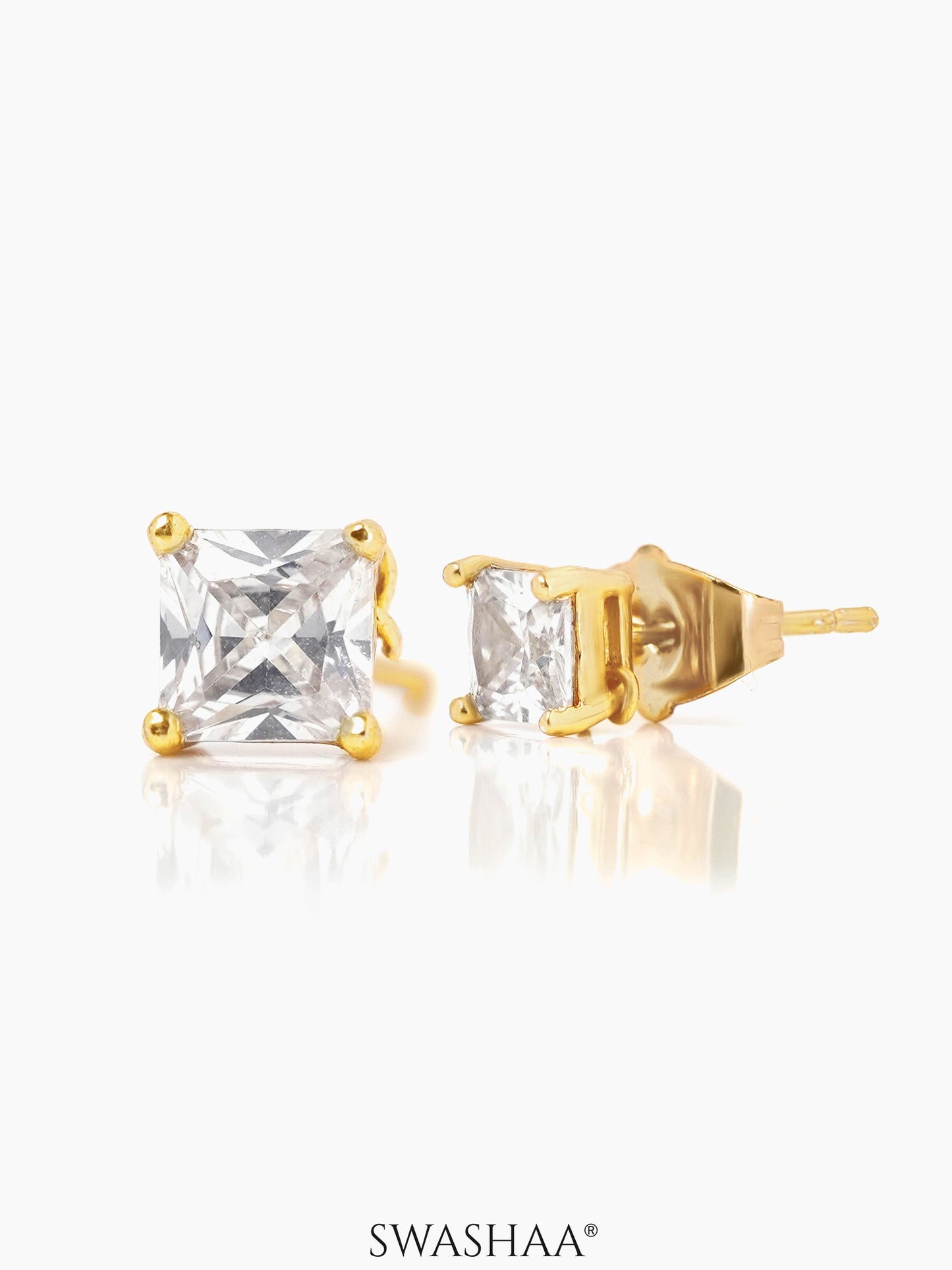 Square Solitaire 18K Gold Plated Earrings