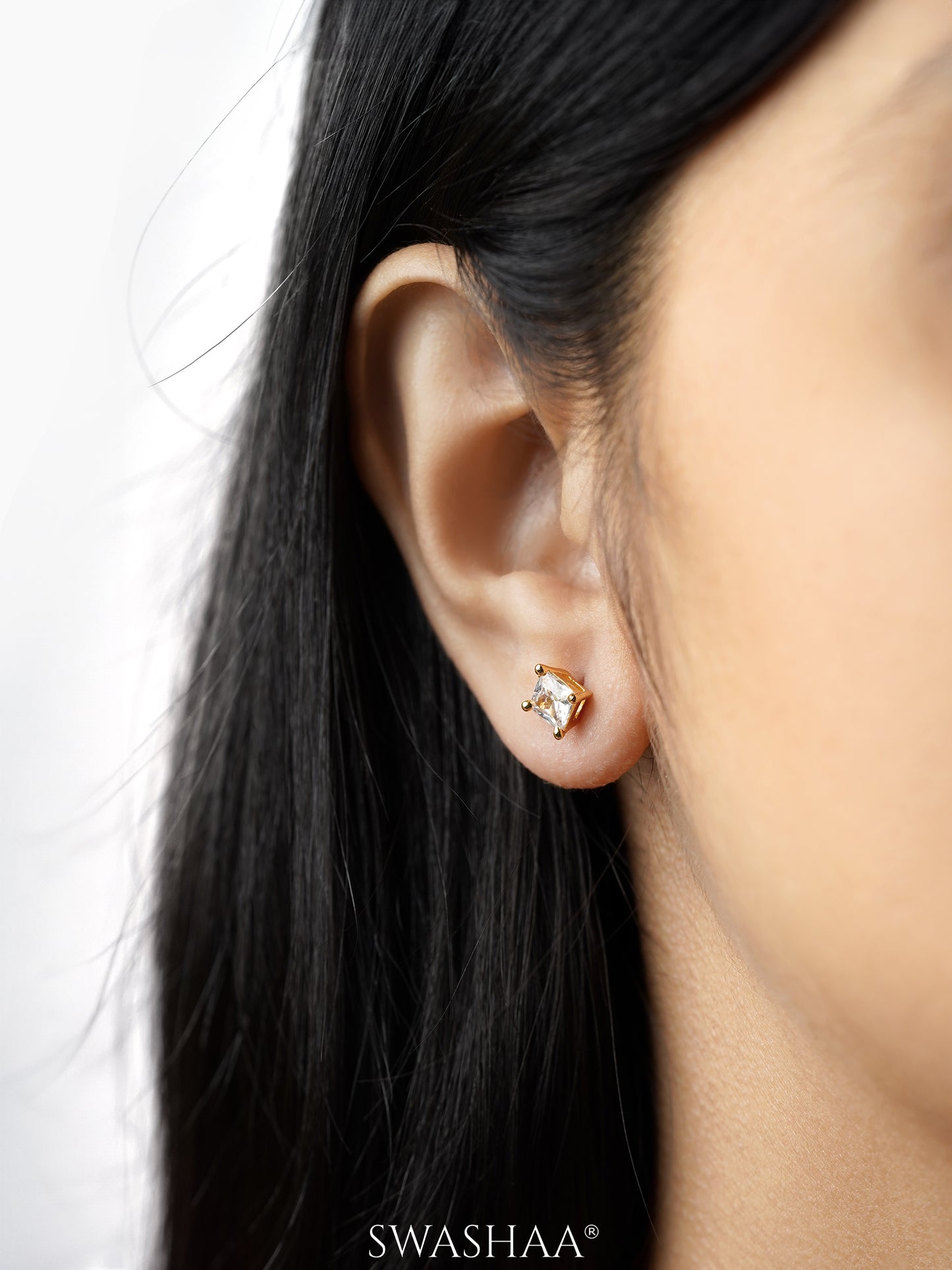 Square Solitaire 18K Gold Plated Earrings