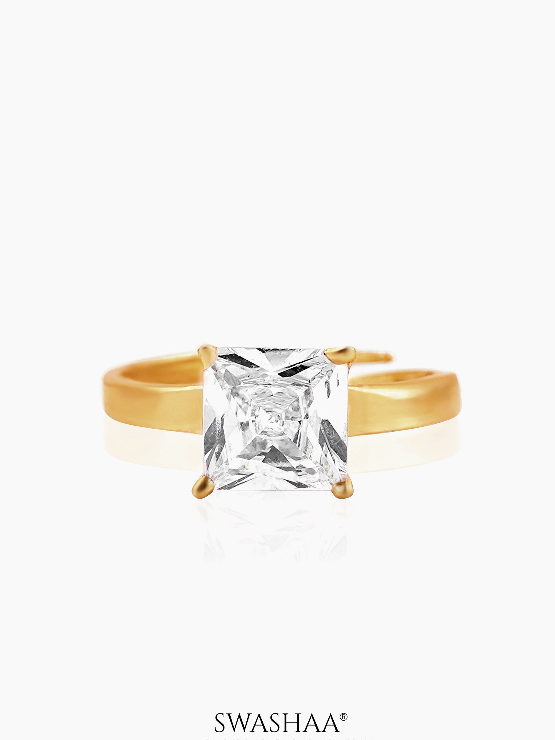 Square Diamond Solitaire 18K Gold Plated Ring