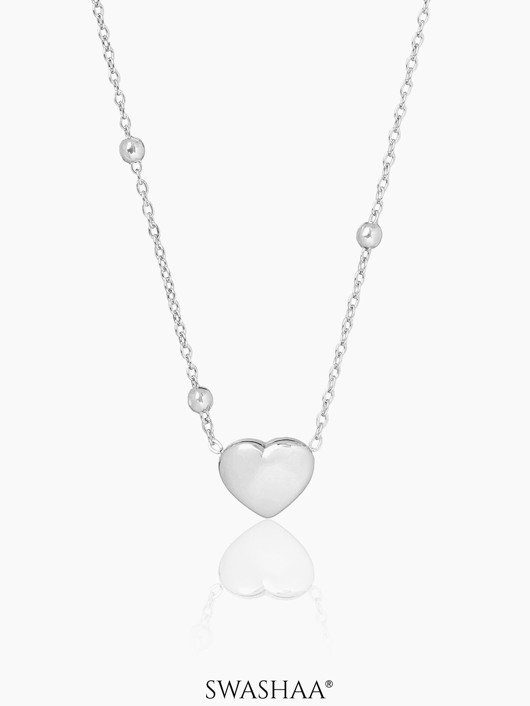 Statement Heart Charm Beads Silver Necklace
