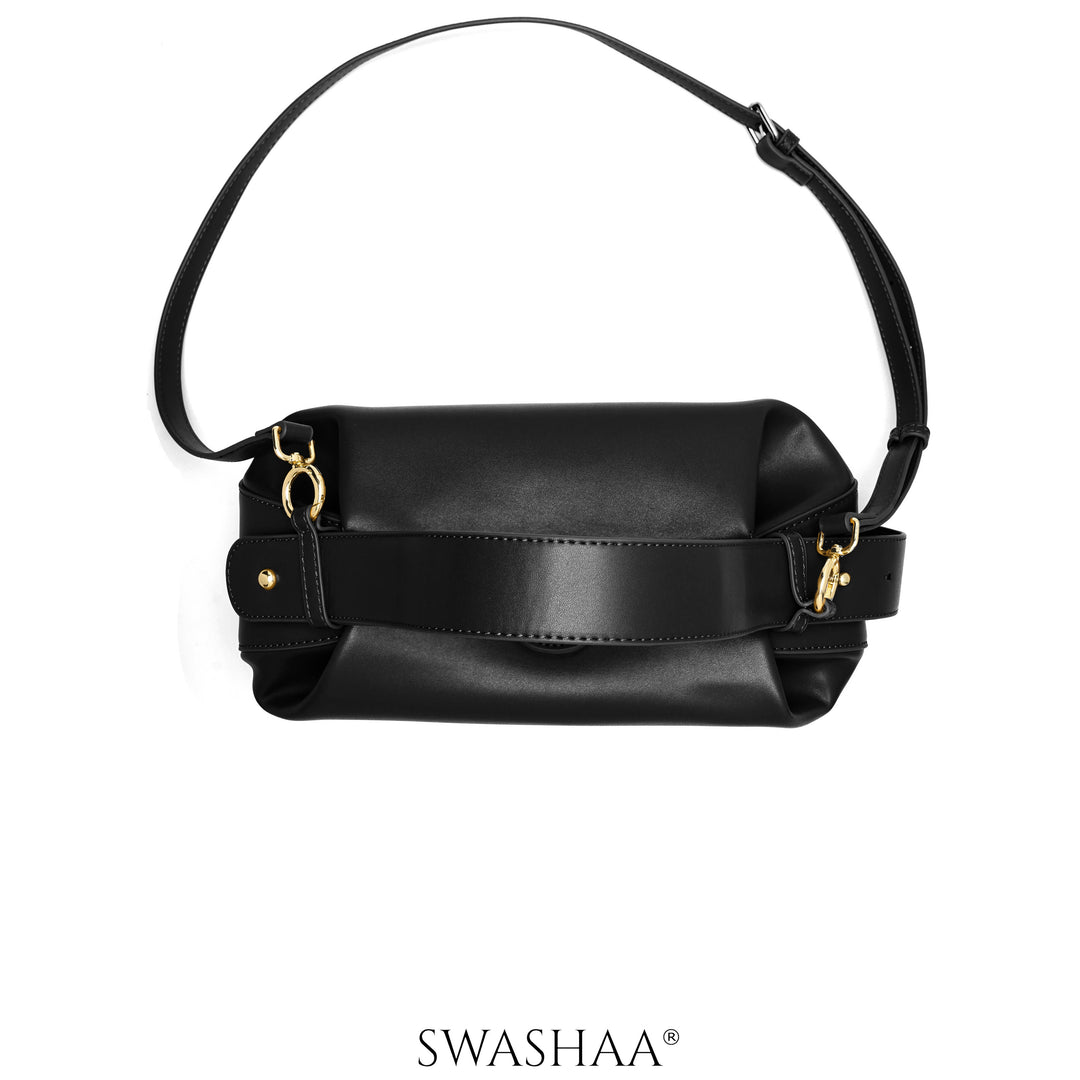 Stella Black Leather Shoulder Bag